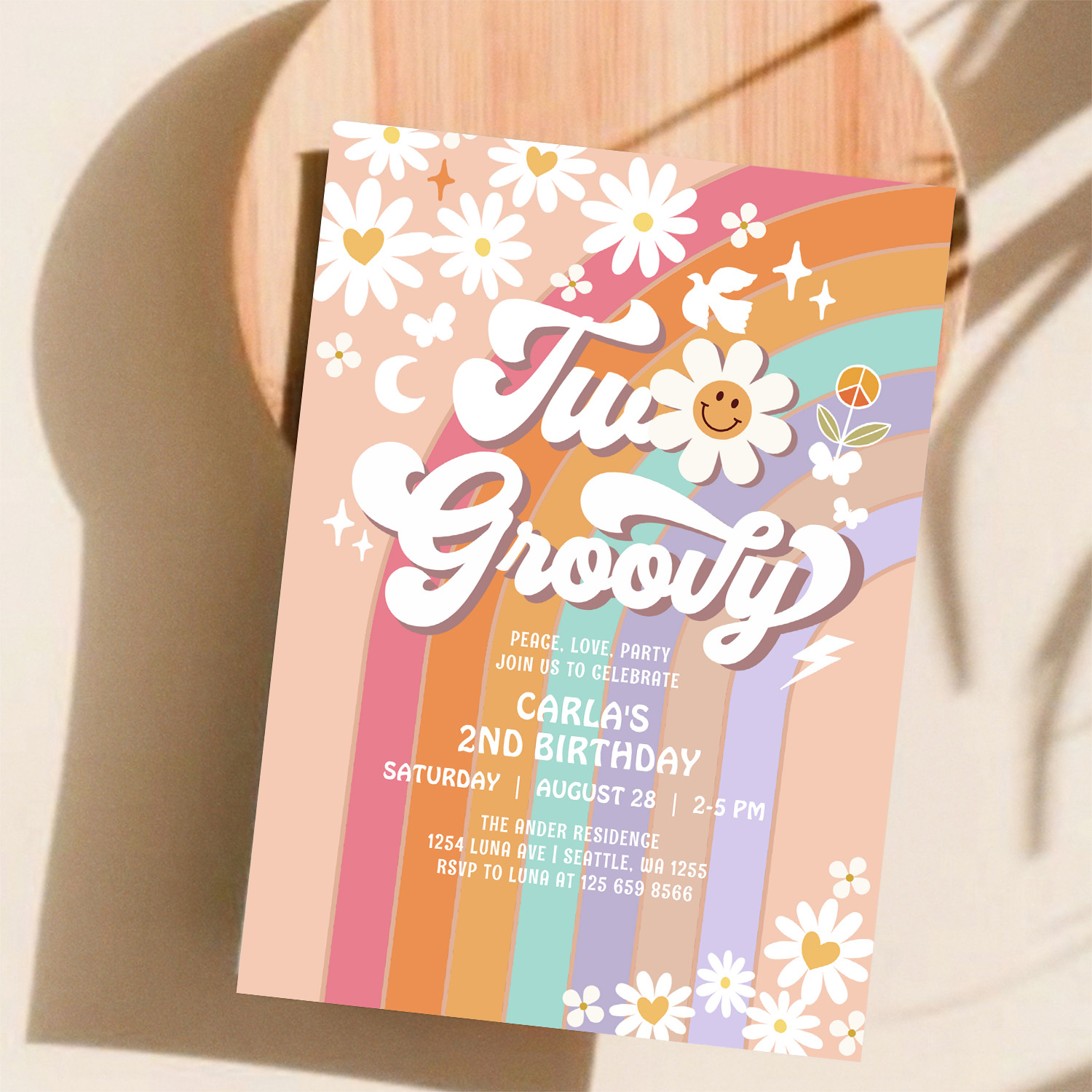 Two Groovy Hippie 70S Retro 2nd Birthday Invitation - Image 11
