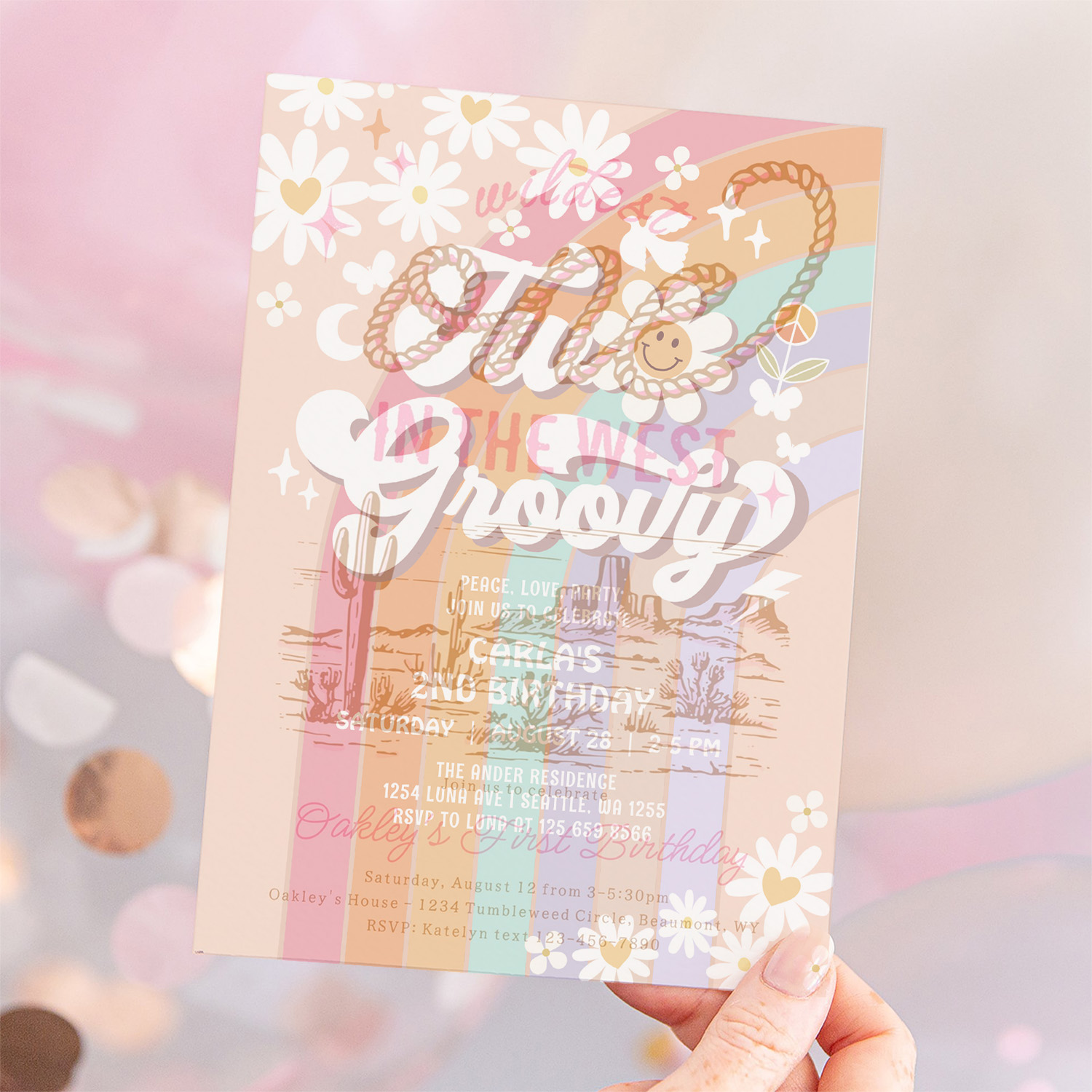 Two Groovy Hippie 70S Retro 2nd Birthday Invitation - Image 12