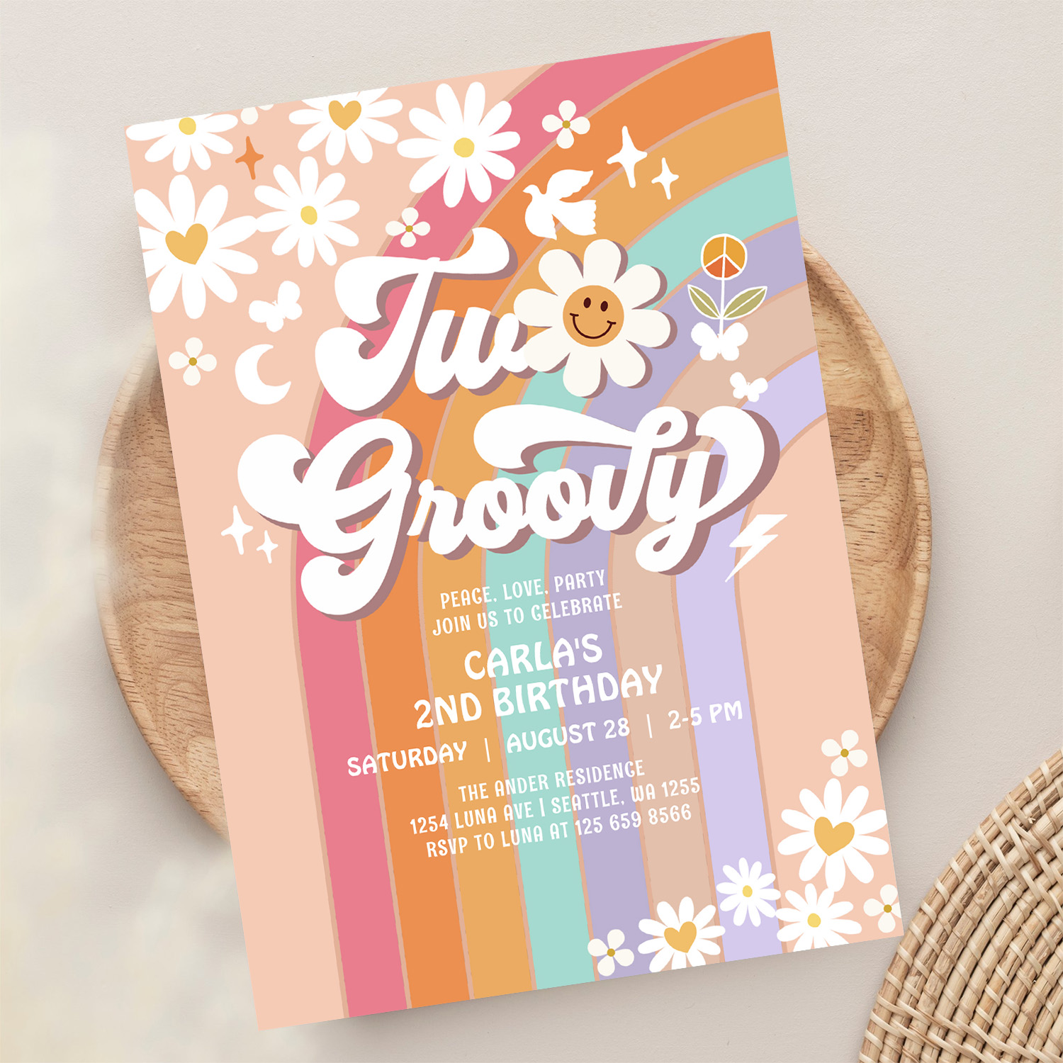 Two Groovy Hippie 70S Retro 2nd Birthday Invitation - Image 13