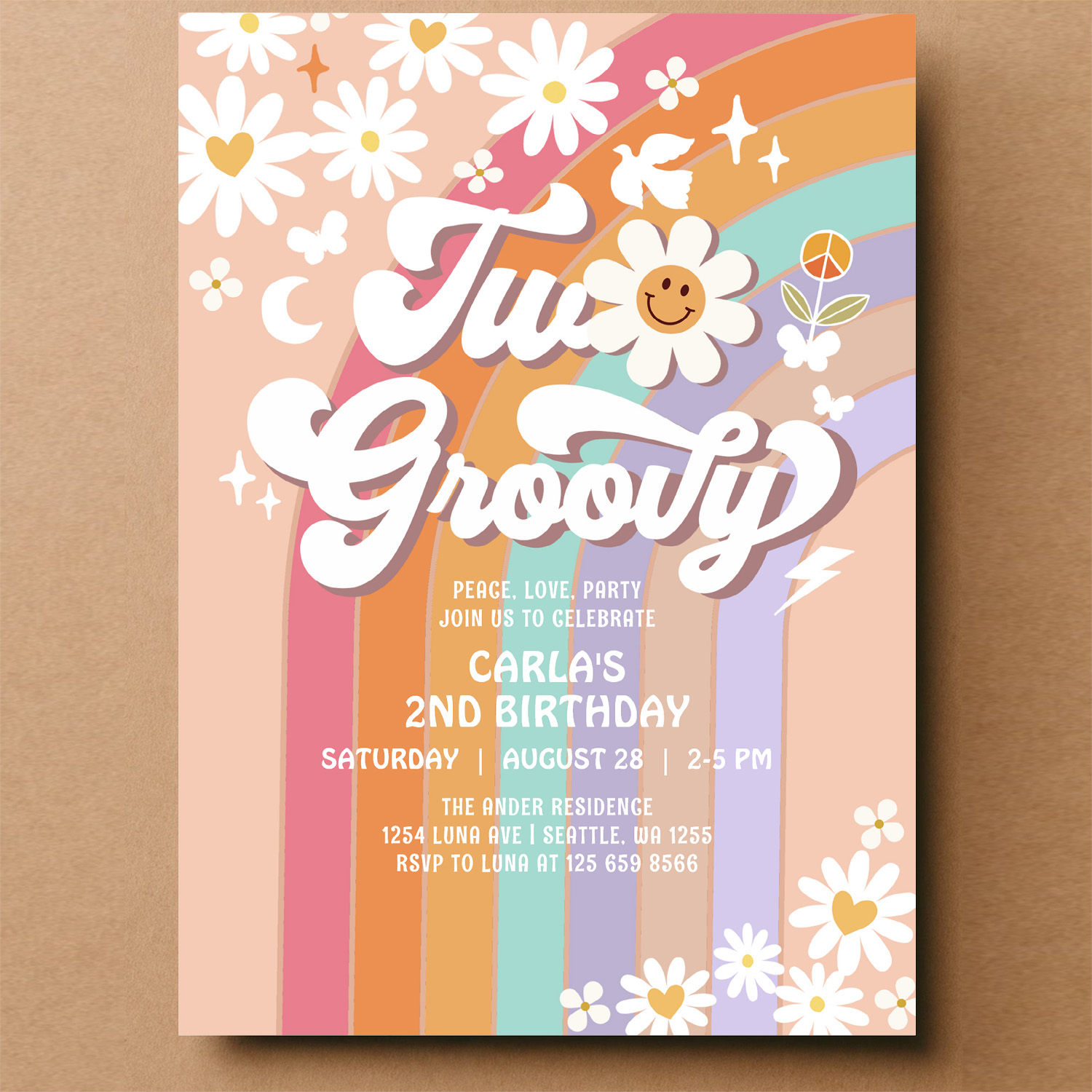 Two Groovy Hippie 70S Retro 2nd Birthday Invitation - Image 14