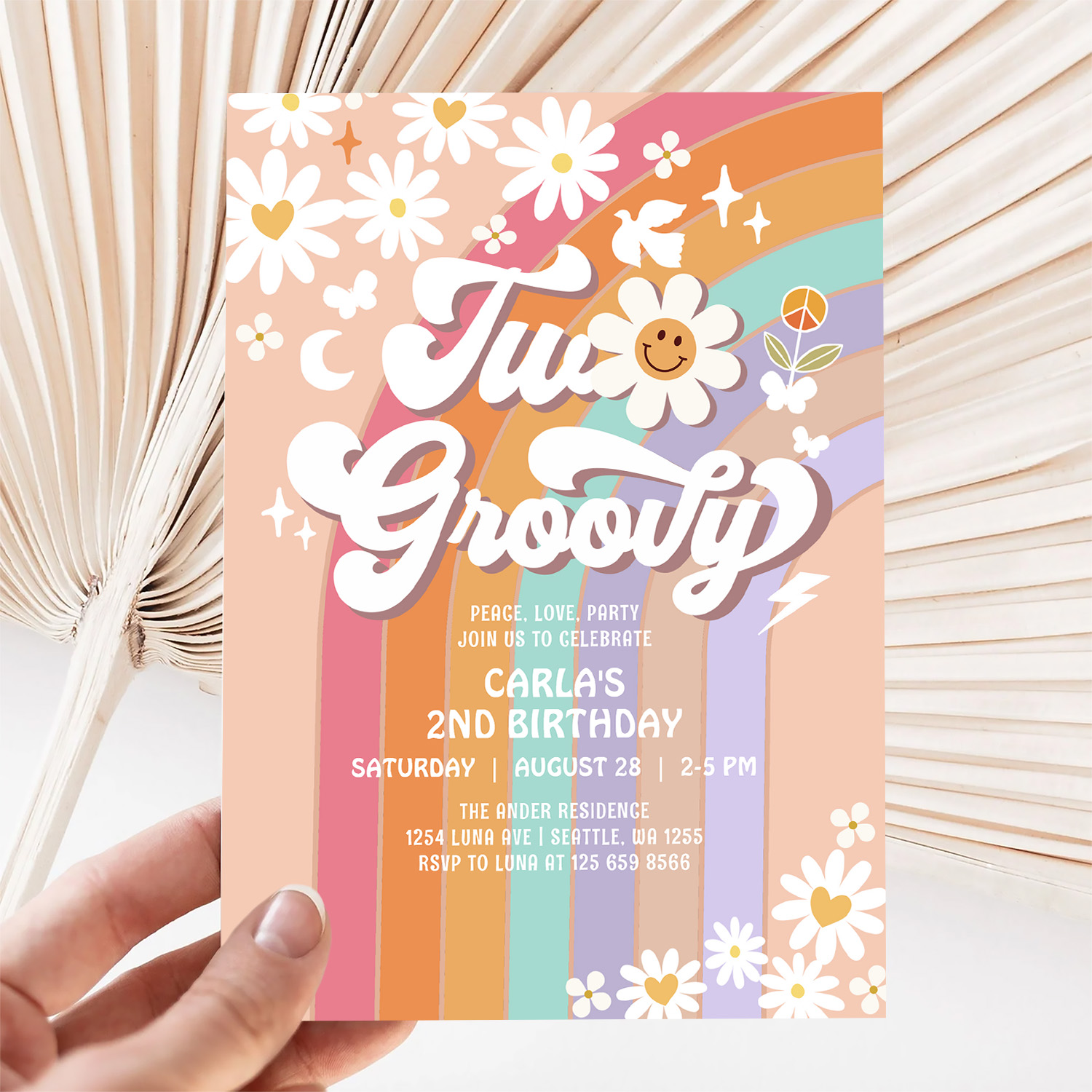 Two Groovy Hippie 70S Retro 2nd Birthday Invitation - Image 5