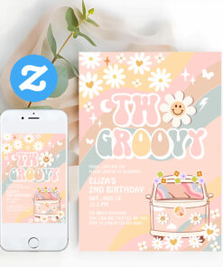 Two Groovy Van 2nd Pastel Groovy Birthday Invitation