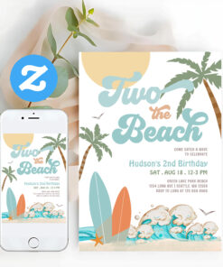 Two The Beach Boy Surf Surfing 2nd Birthday Invitation