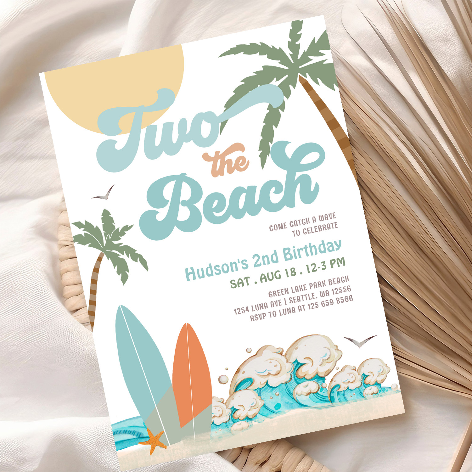 Two The Beach Boy Surf Surfing 2nd Birthday Invitation - Image 10