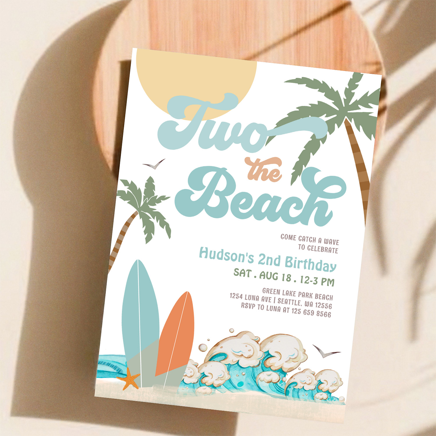 Two The Beach Boy Surf Surfing 2nd Birthday Invitation - Image 11