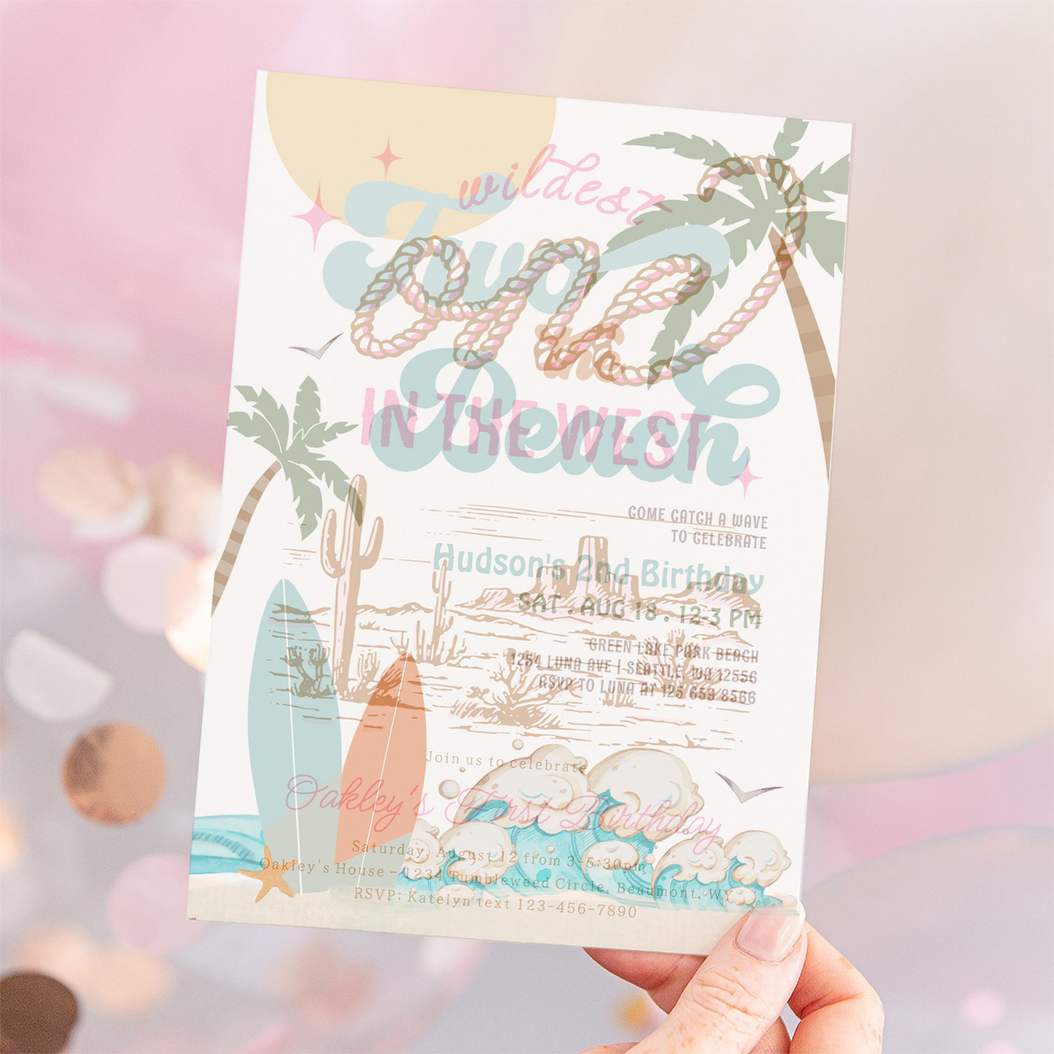Two The Beach Boy Surf Surfing 2nd Birthday Invitation - Image 12