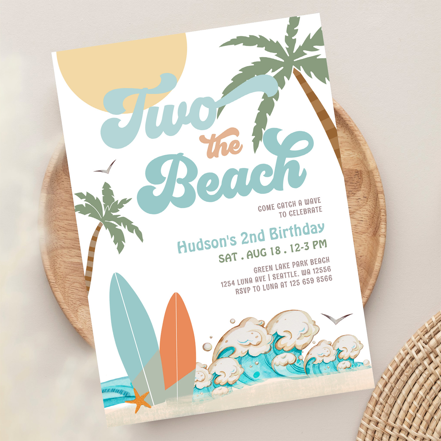 Two The Beach Boy Surf Surfing 2nd Birthday Invitation - Image 13