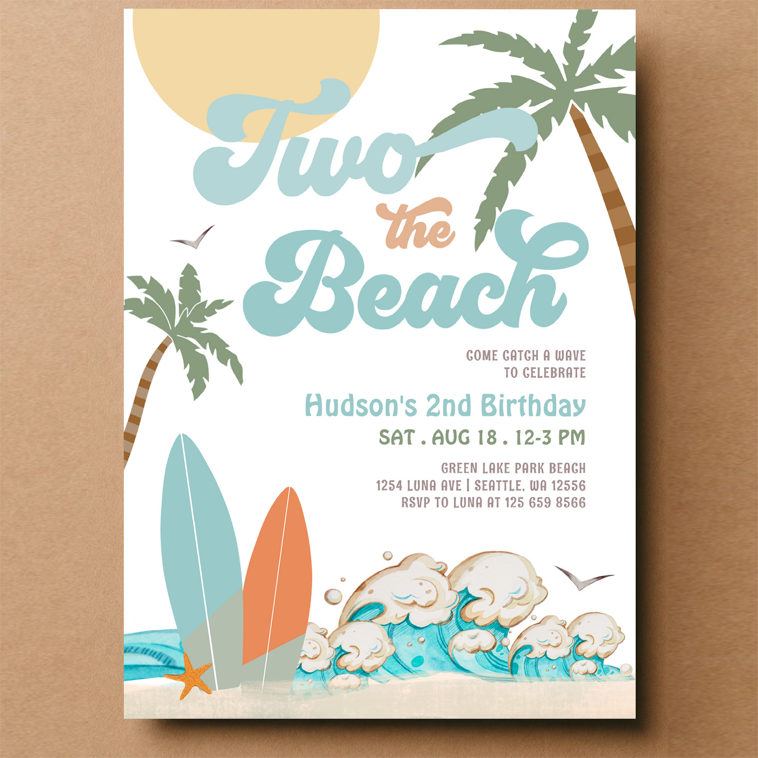 Two The Beach Boy Surf Surfing 2nd Birthday Invitation - Image 14