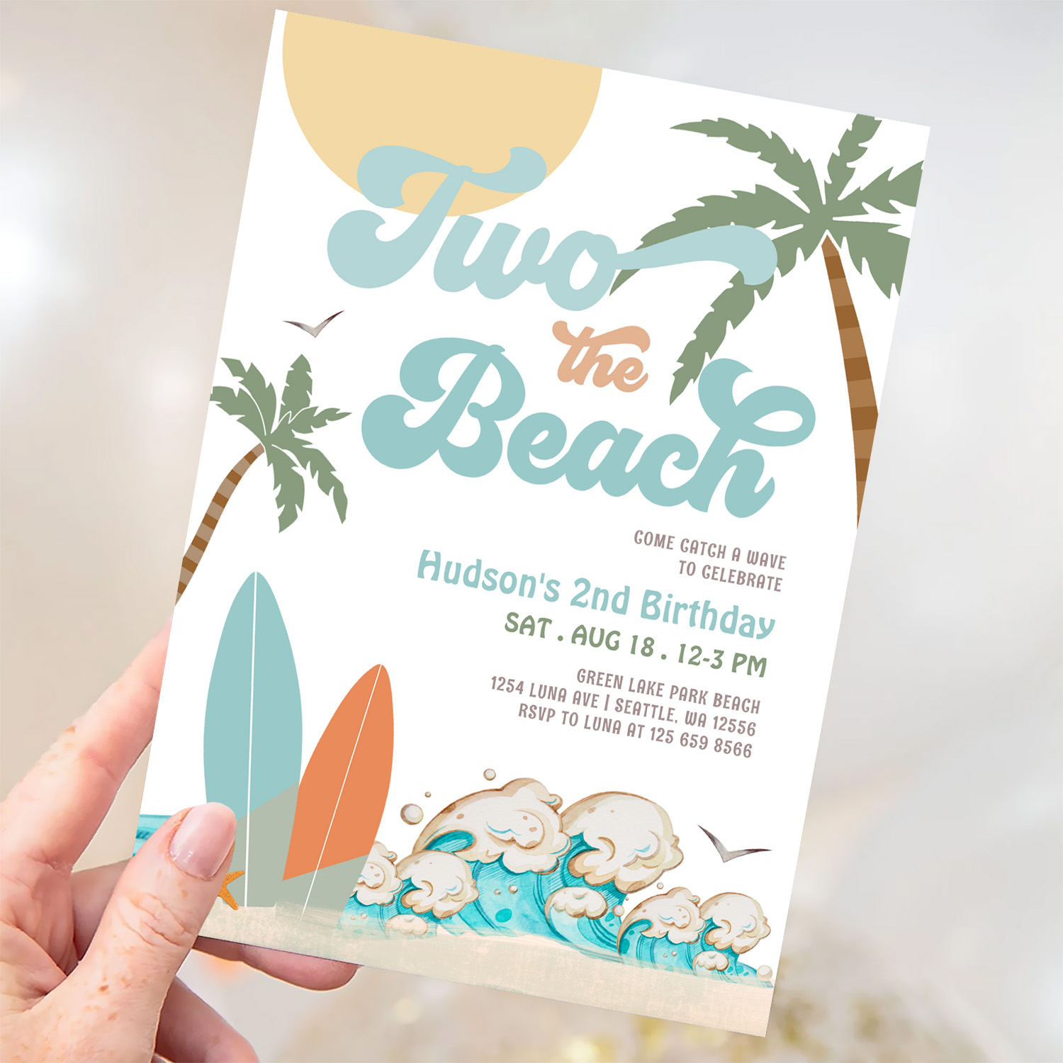 Two The Beach Boy Surf Surfing 2nd Birthday Invitation - Image 3