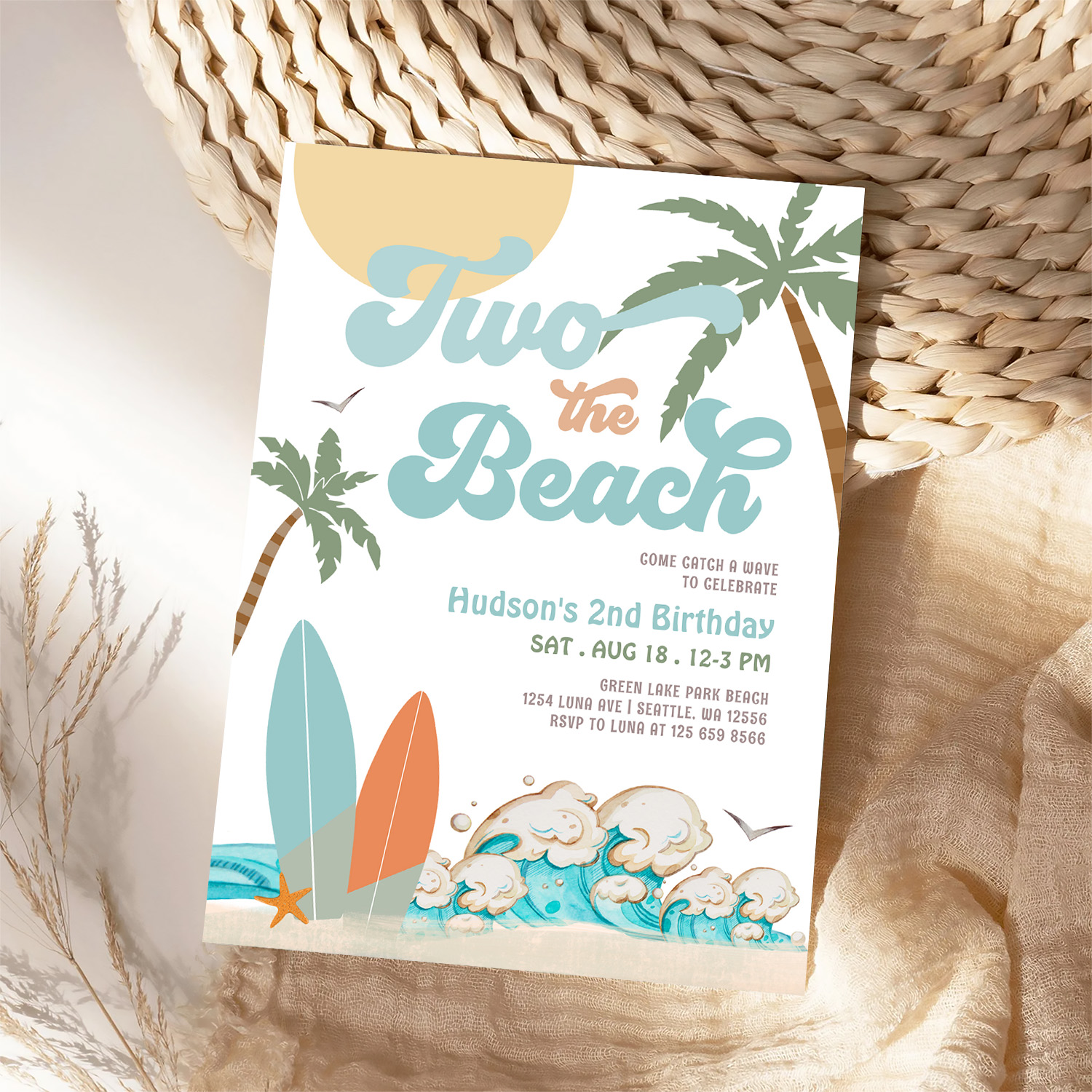 Two The Beach Boy Surf Surfing 2nd Birthday Invitation - Image 4