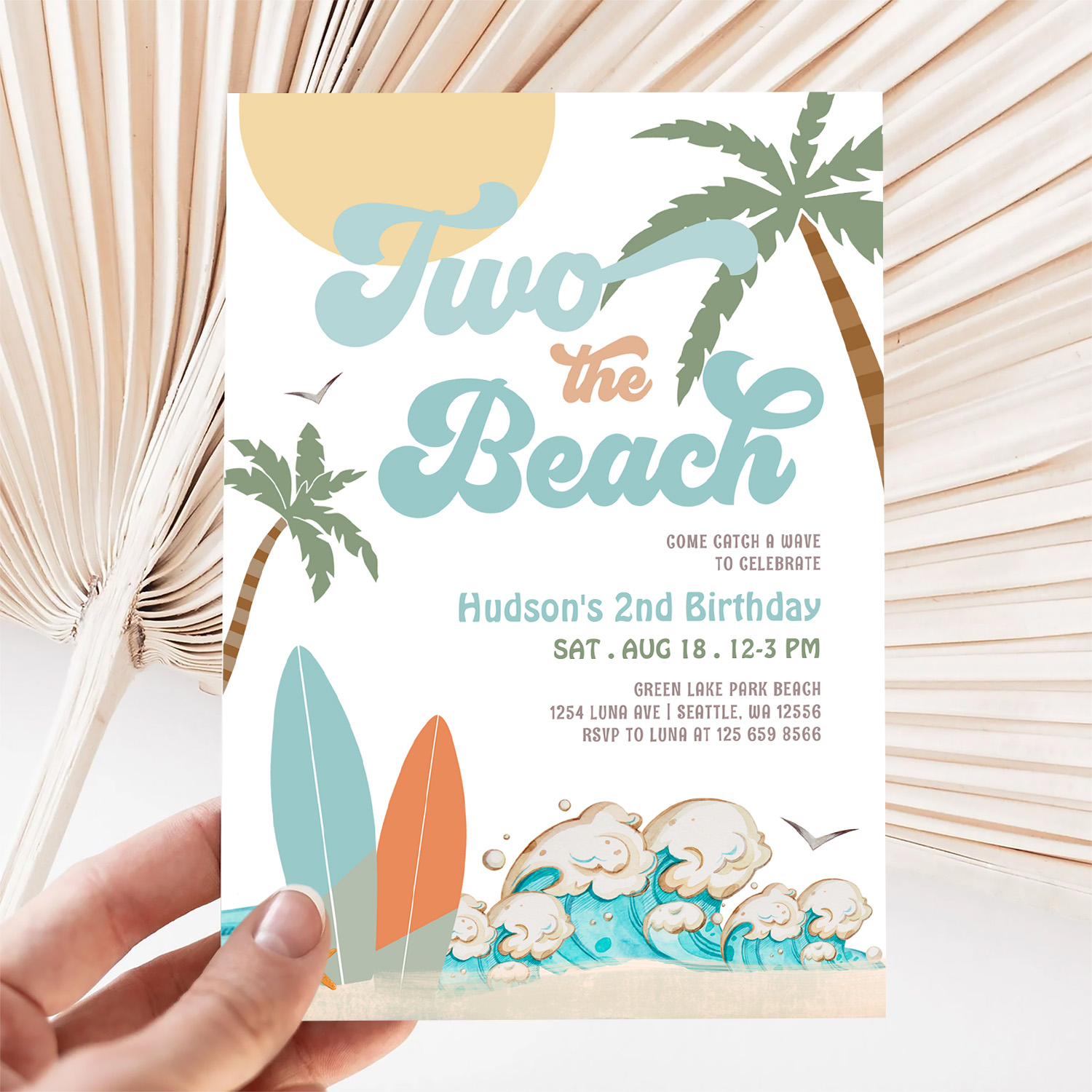 Two The Beach Boy Surf Surfing 2nd Birthday Invitation - Image 5