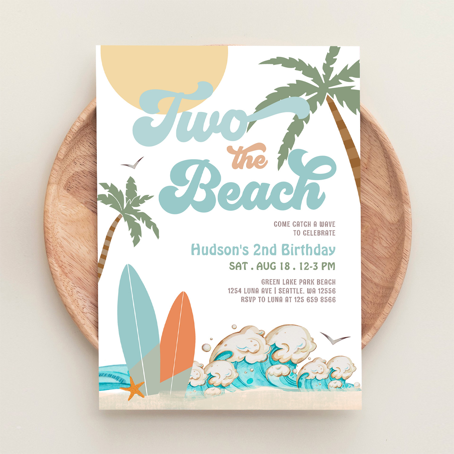 Two The Beach Boy Surf Surfing 2nd Birthday Invitation - Image 7