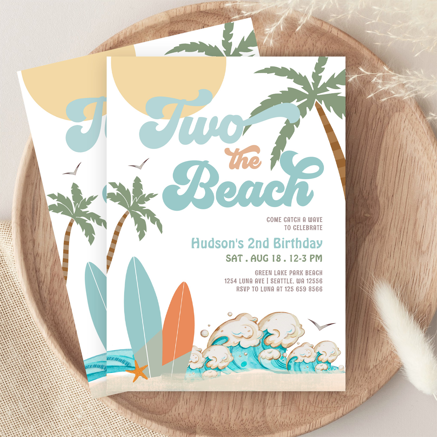 Two The Beach Boy Surf Surfing 2nd Birthday Invitation - Image 9