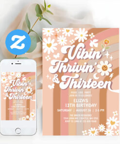 Vibin Thrivin And Thirteen Earthy 70S Birthday Invitation