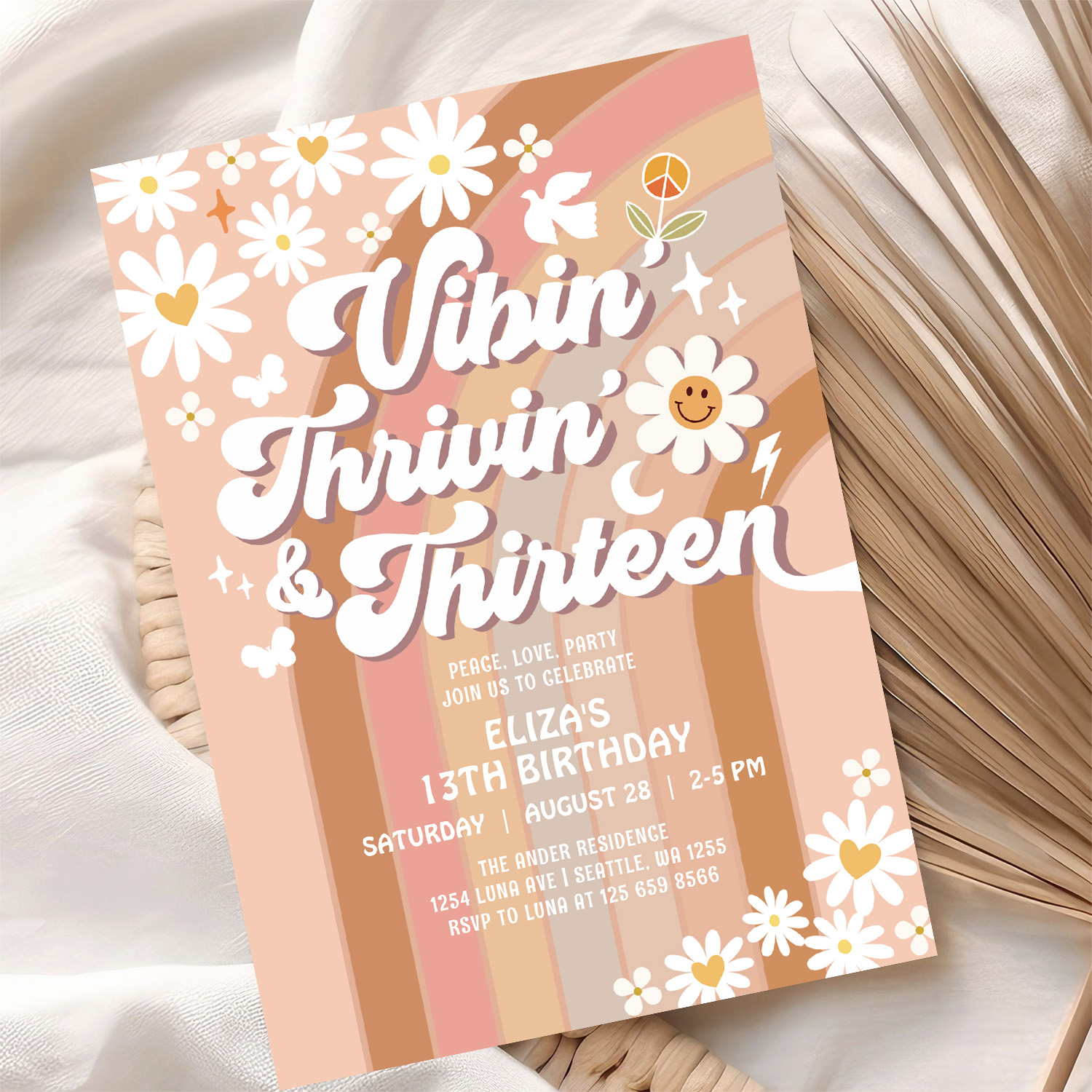 Vibin Thrivin And Thirteen Earthy 70S Birthday Invitation - Image 10