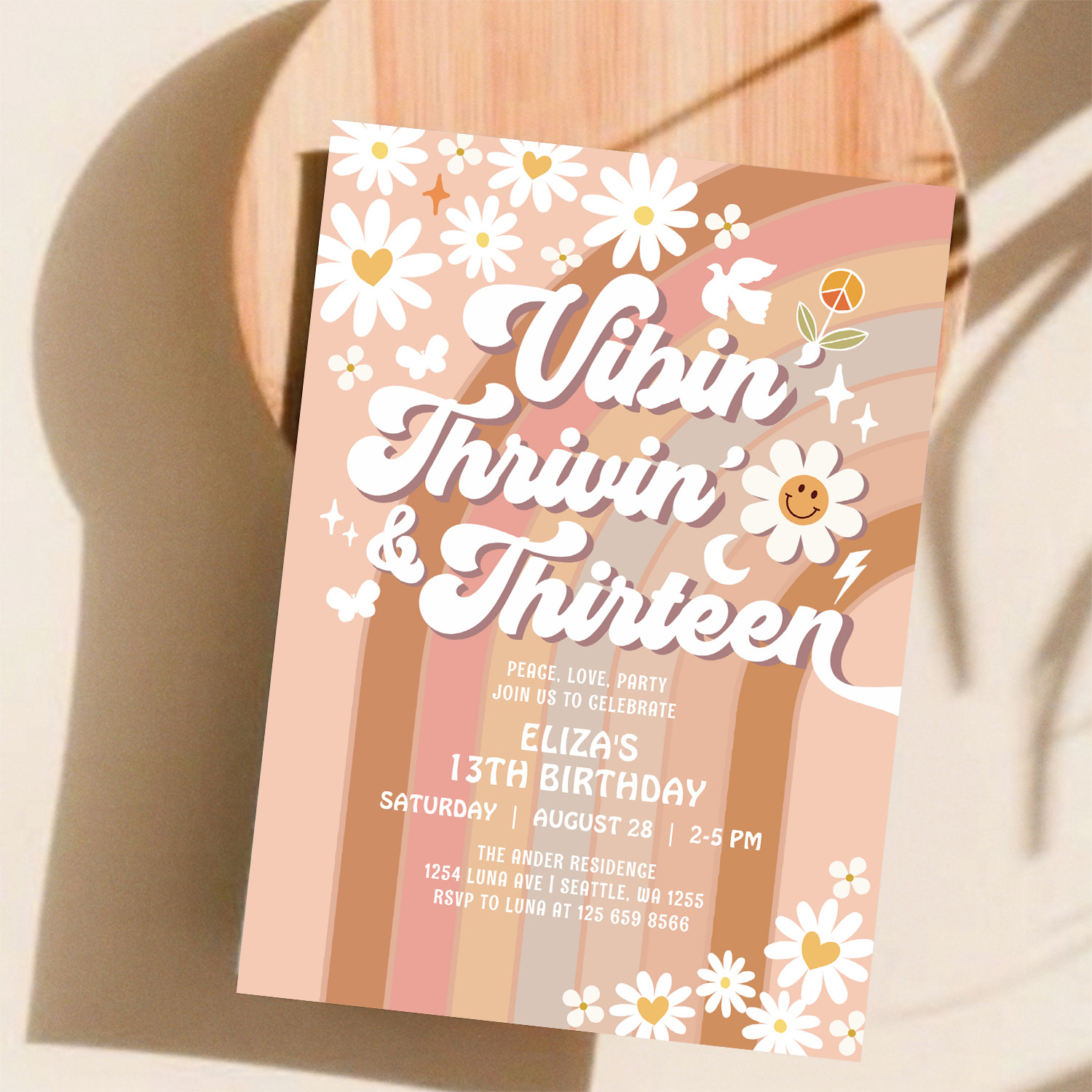 Vibin Thrivin And Thirteen Earthy 70S Birthday Invitation - Image 11