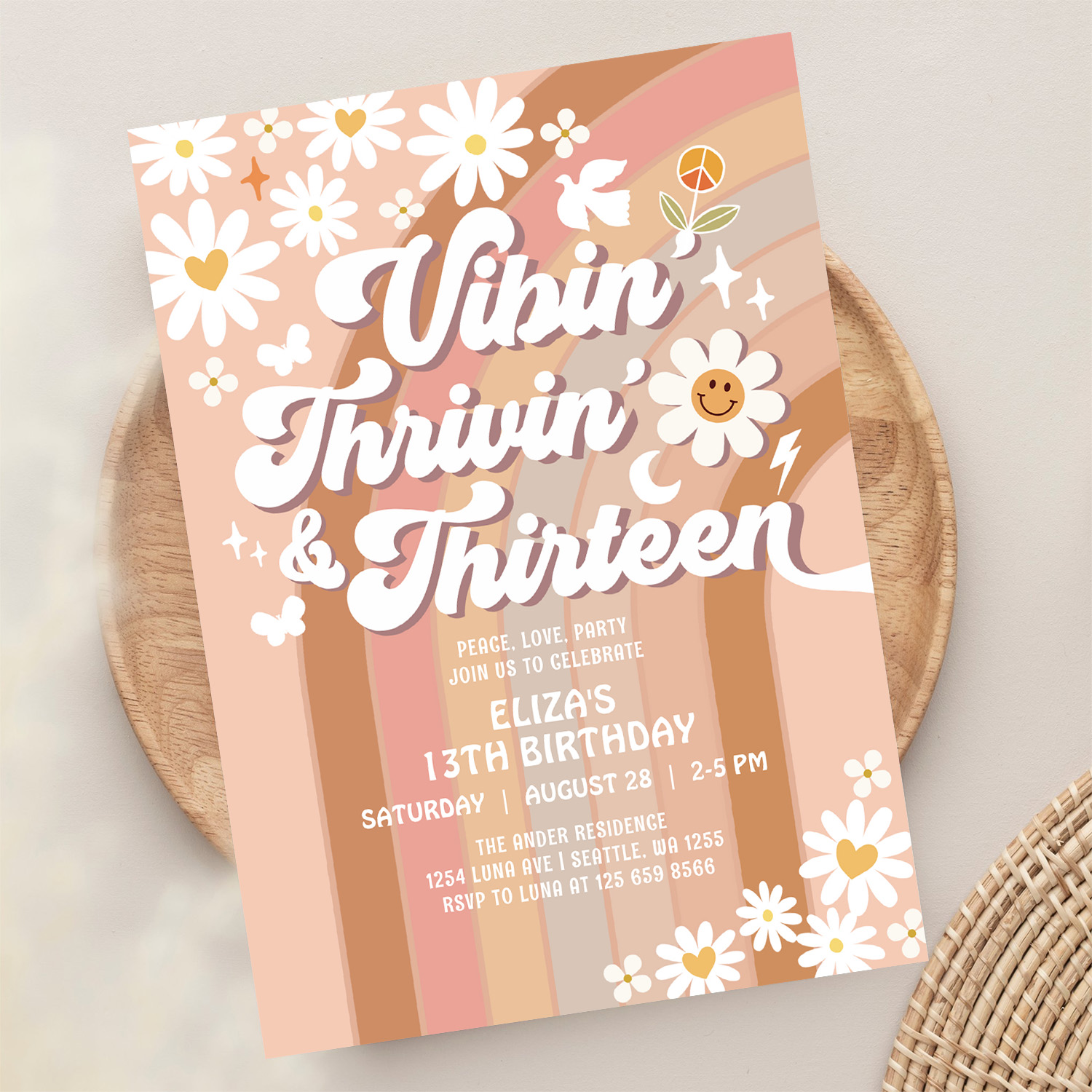 Vibin Thrivin And Thirteen Earthy 70S Birthday Invitation - Image 13