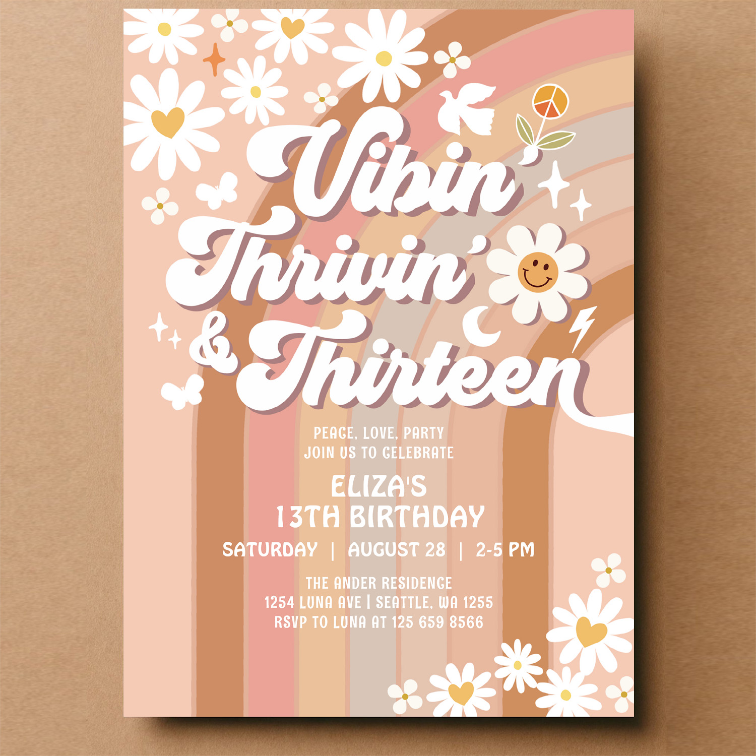 Vibin Thrivin And Thirteen Earthy 70S Birthday Invitation - Image 14
