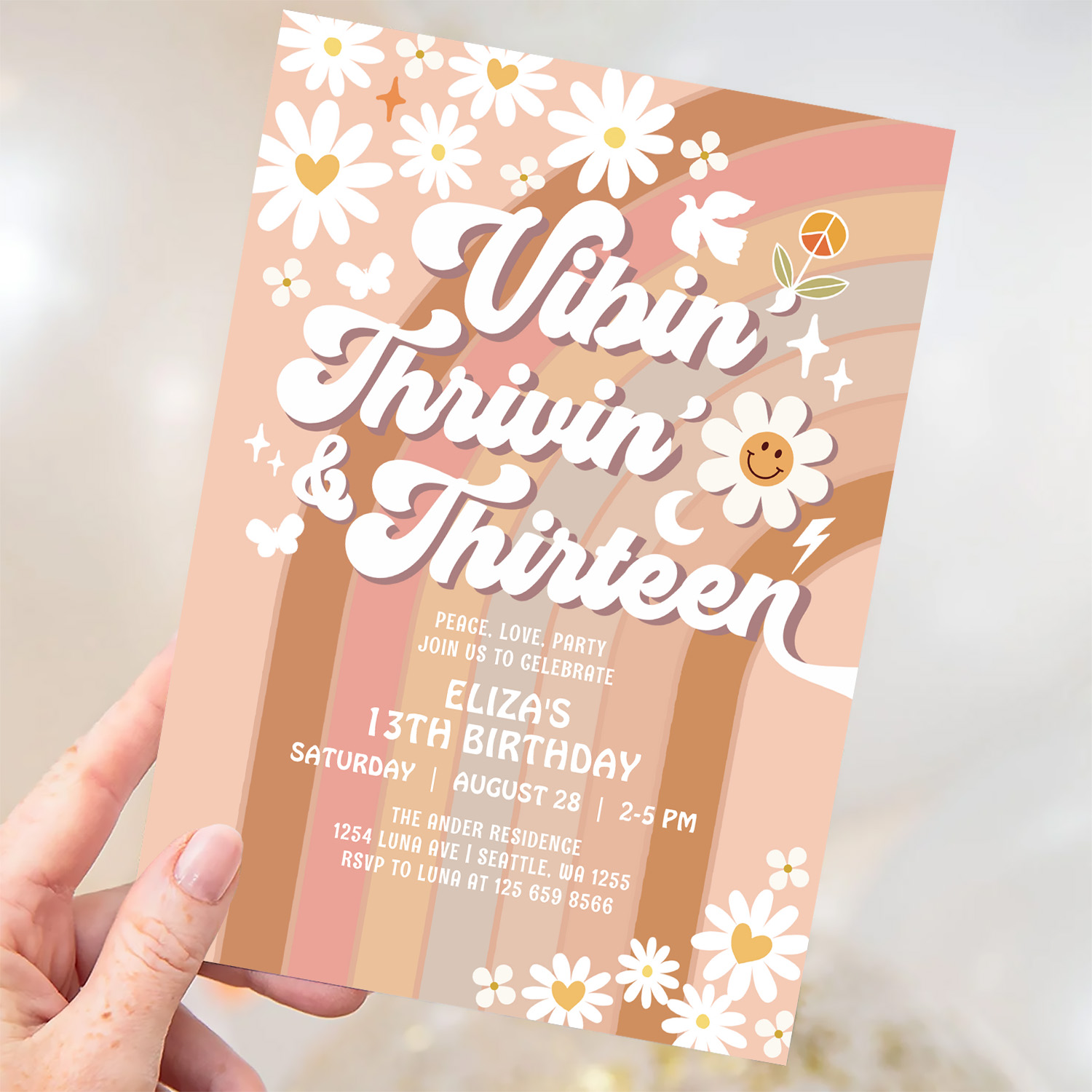 Vibin Thrivin And Thirteen Earthy 70S Birthday Invitation - Image 3