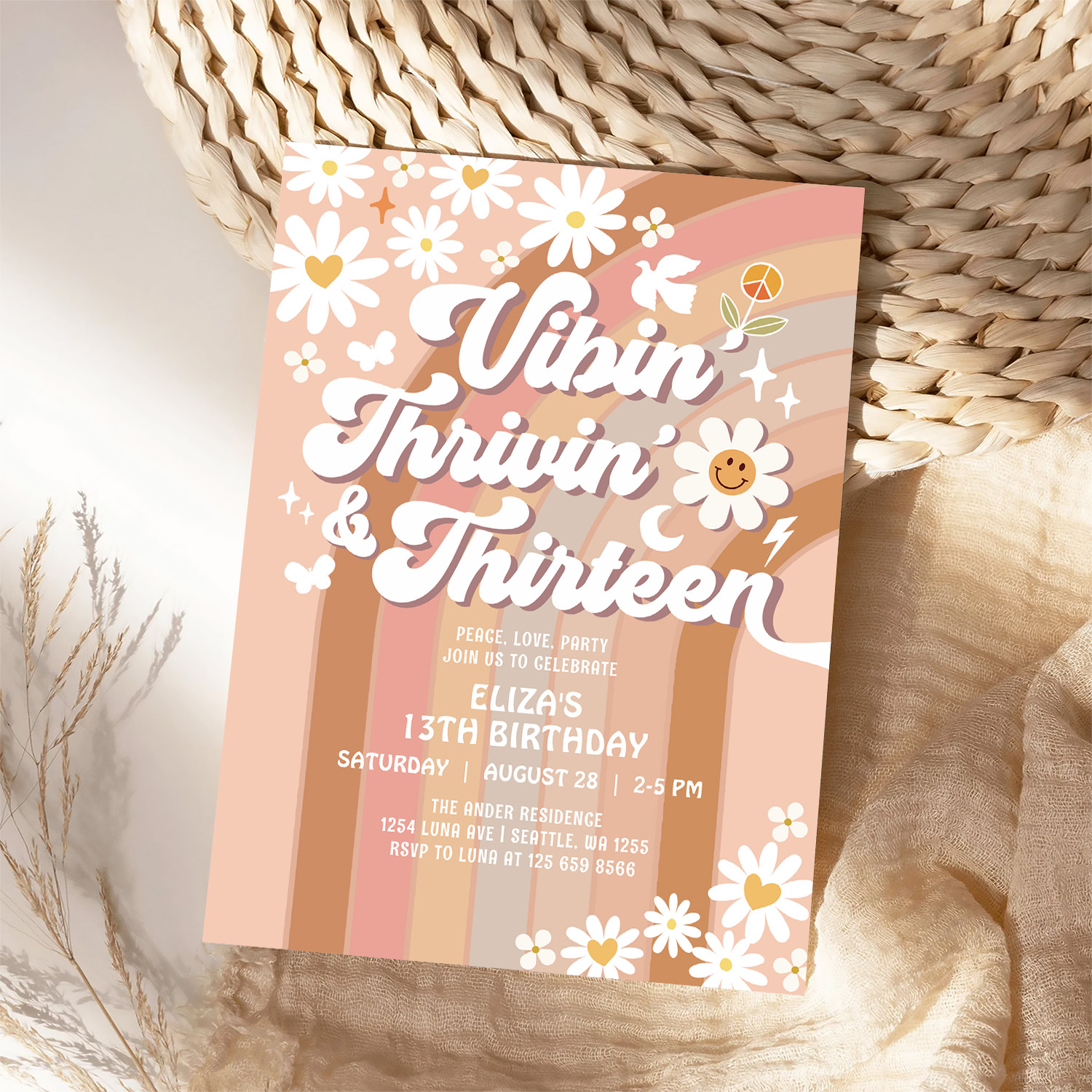 Vibin Thrivin And Thirteen Earthy 70S Birthday Invitation - Image 4