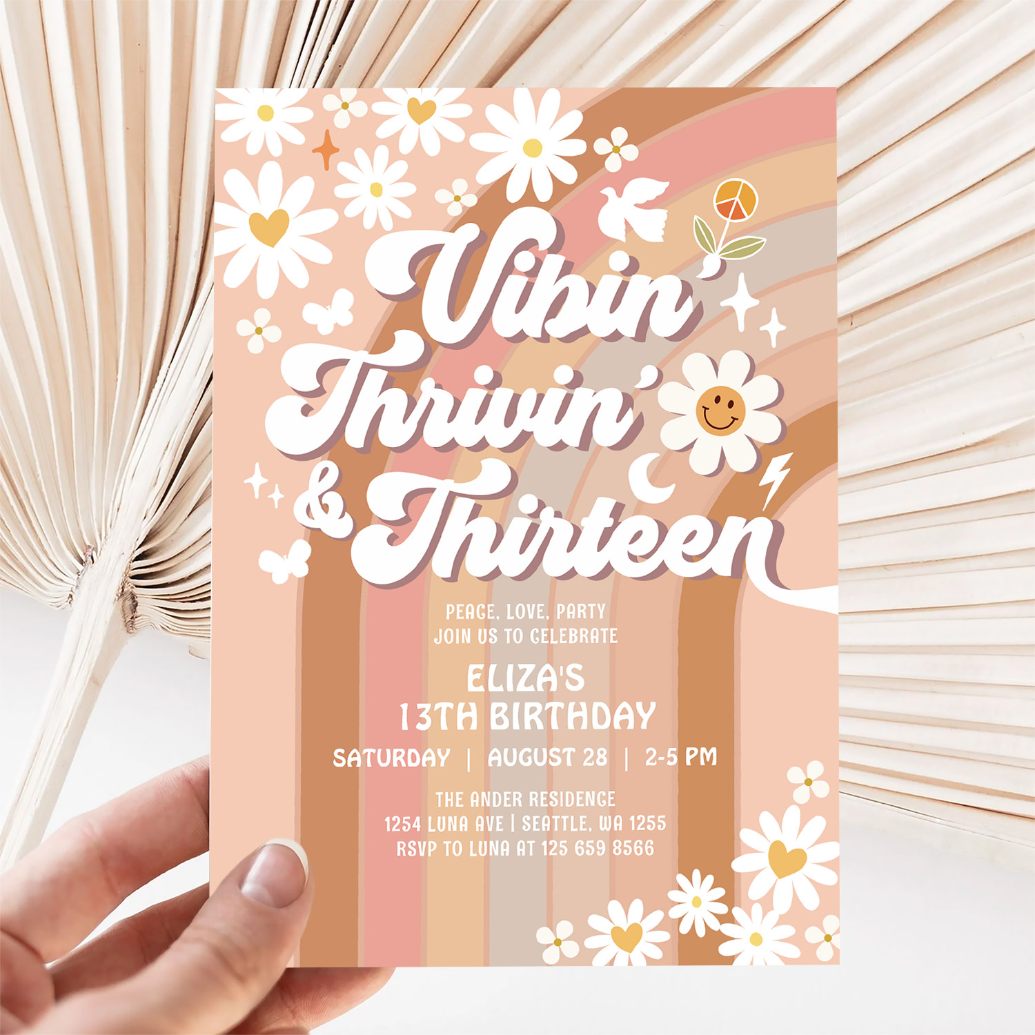 Vibin Thrivin And Thirteen Earthy 70S Birthday Invitation - Image 5