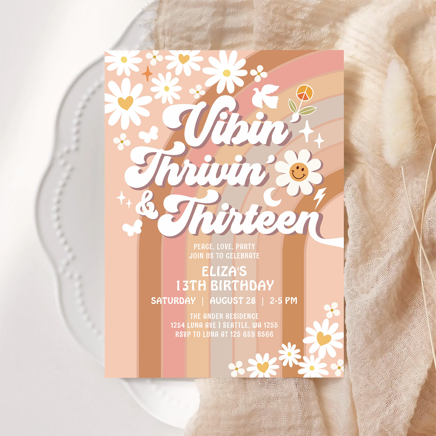 Vibin Thrivin And Thirteen Earthy 70S Birthday Invitation - Image 6