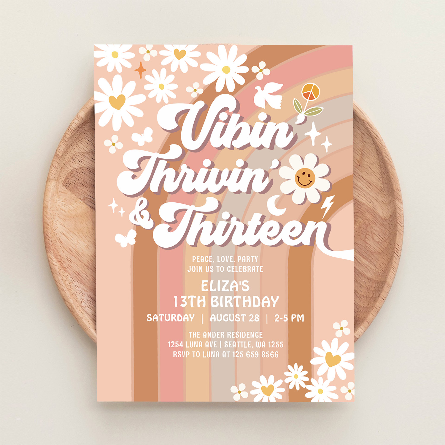 Vibin Thrivin And Thirteen Earthy 70S Birthday Invitation - Image 7
