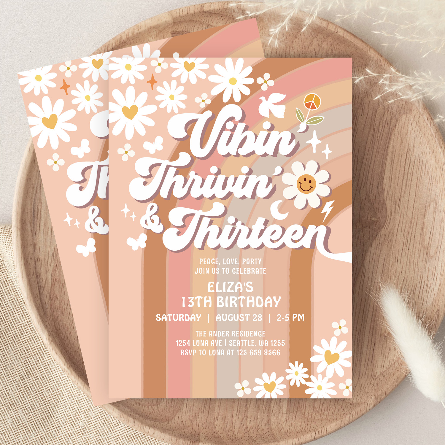 Vibin Thrivin And Thirteen Earthy 70S Birthday Invitation - Image 9