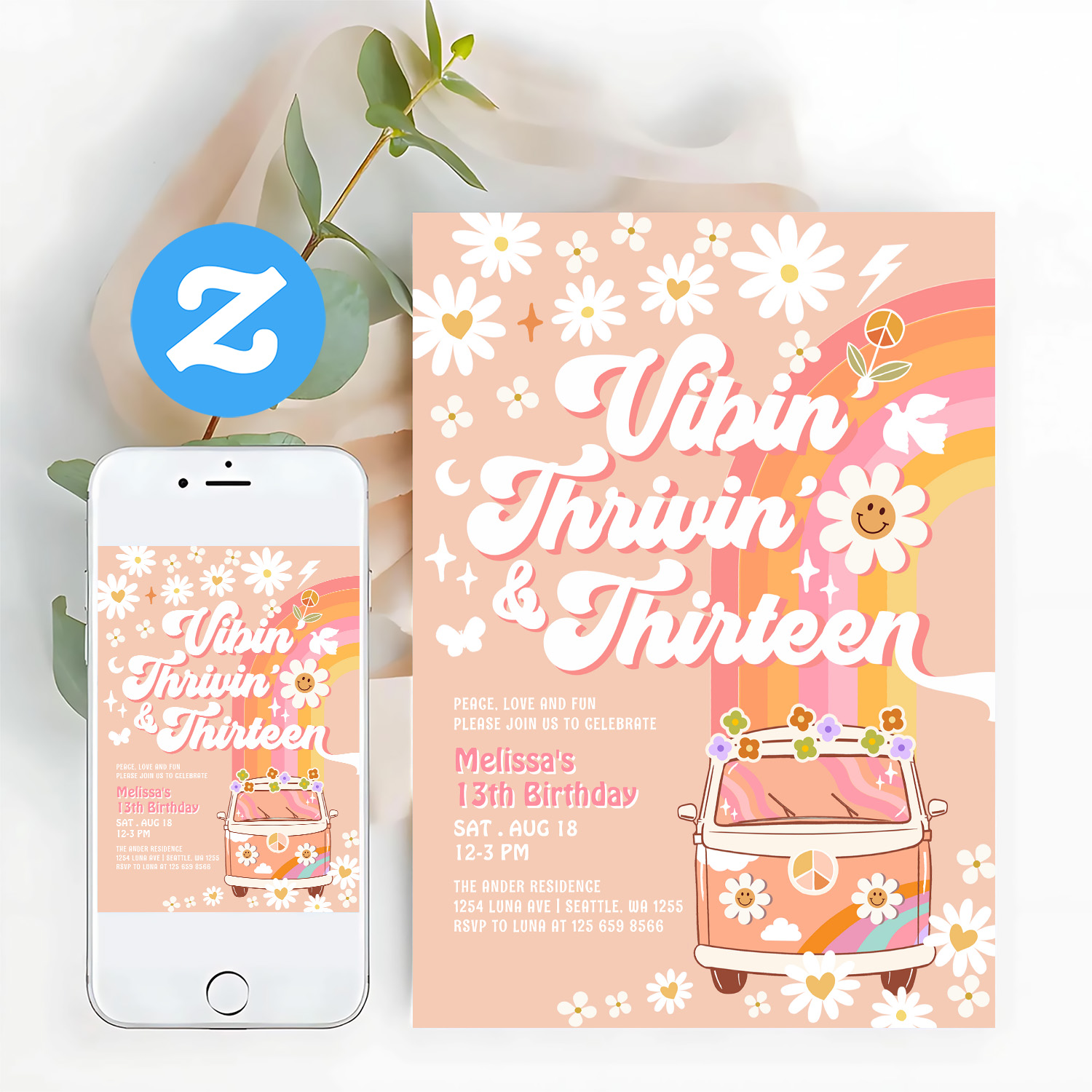 Vibin Thrivin And Thirteen Groovy 13th Birthday Invitation