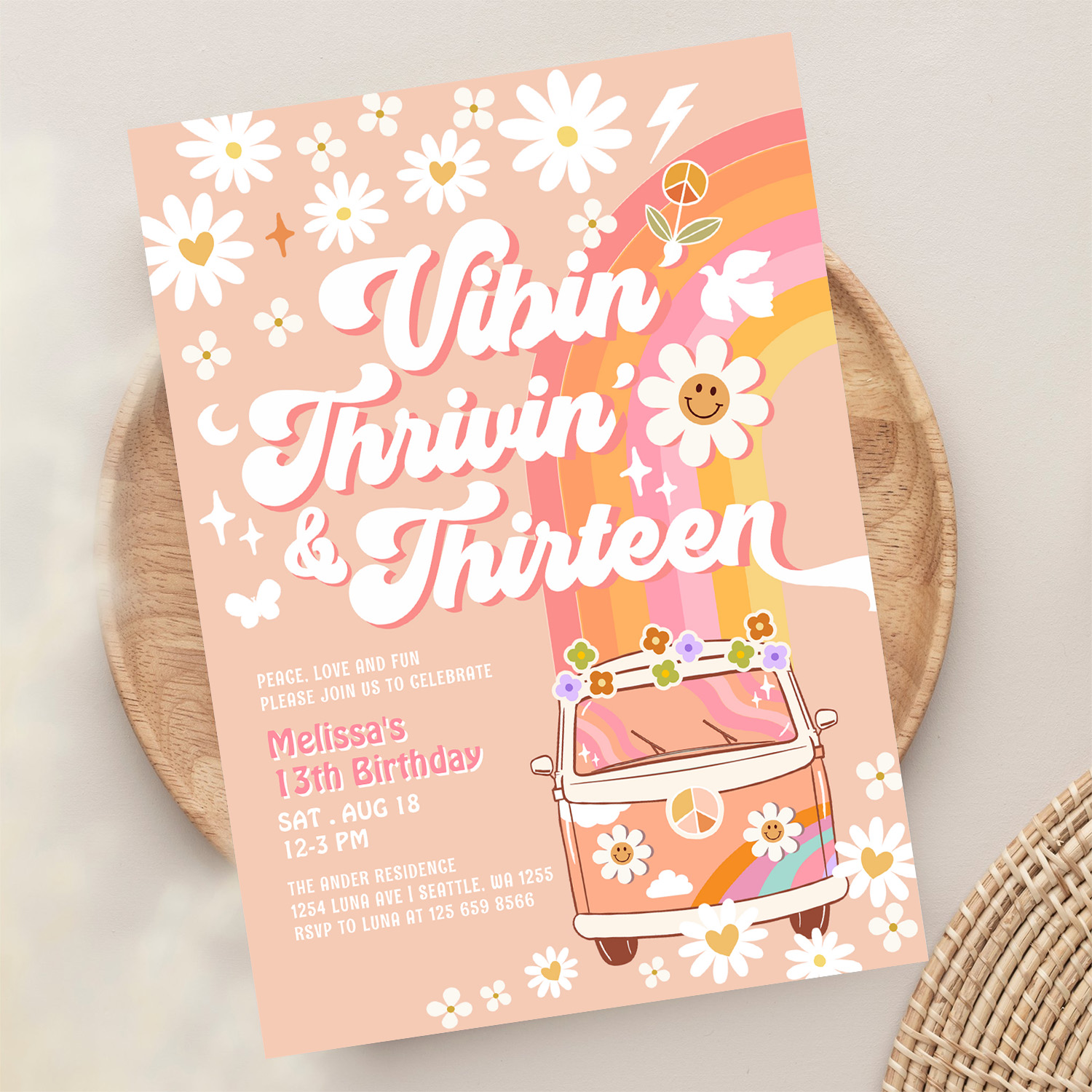 Vibin Thrivin And Thirteen Groovy 13th Birthday Invitation - Image 13