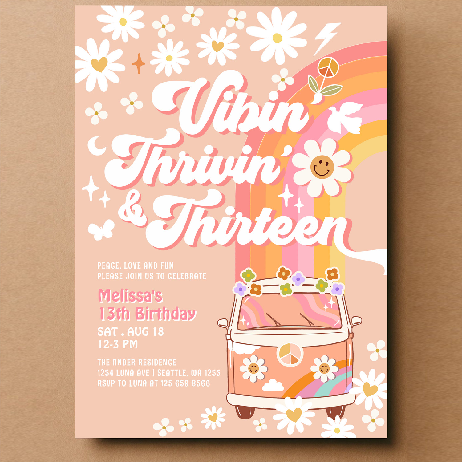 Vibin Thrivin And Thirteen Groovy 13th Birthday Invitation - Image 14