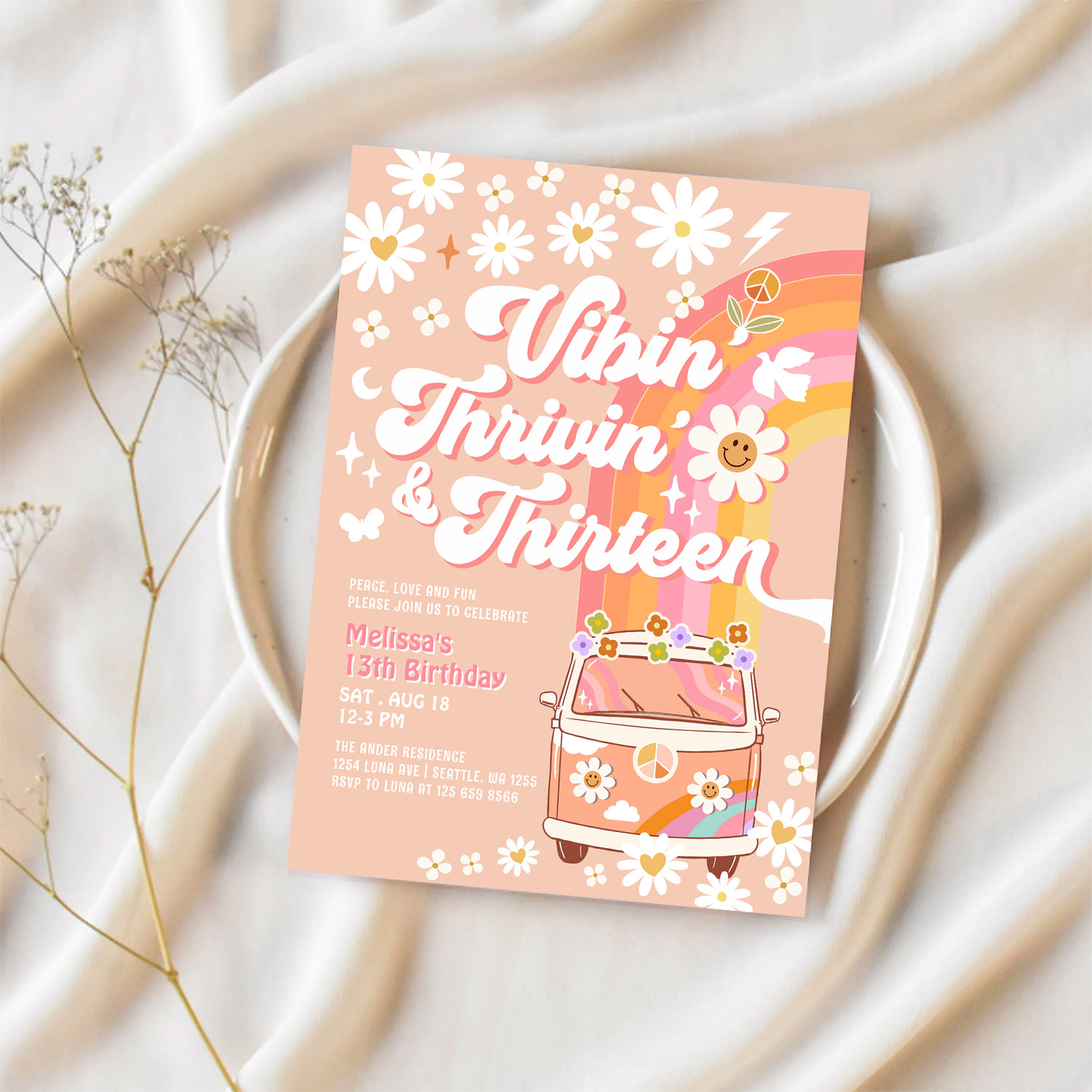 Vibin Thrivin And Thirteen Groovy 13th Birthday Invitation - Image 2