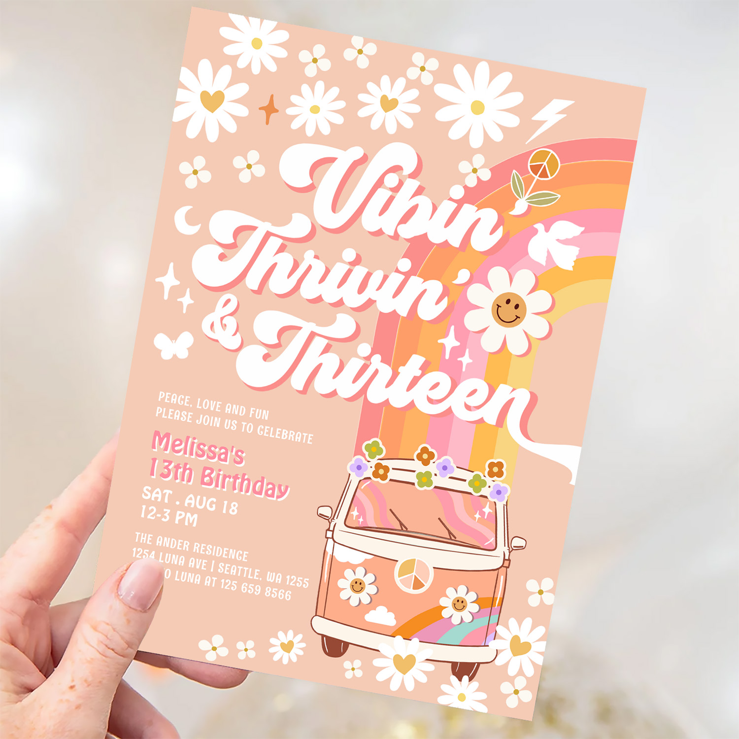 Vibin Thrivin And Thirteen Groovy 13th Birthday Invitation - Image 3