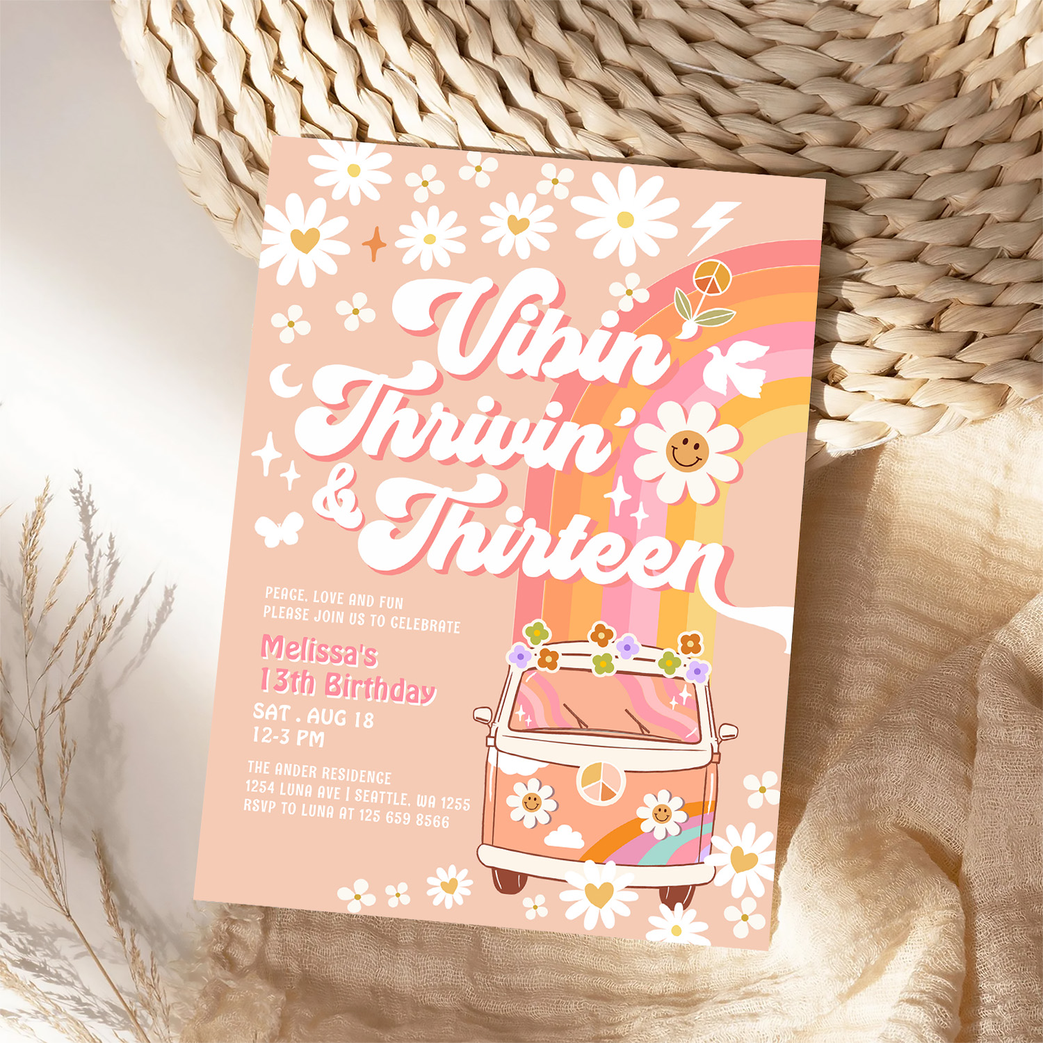 Vibin Thrivin And Thirteen Groovy 13th Birthday Invitation - Image 4