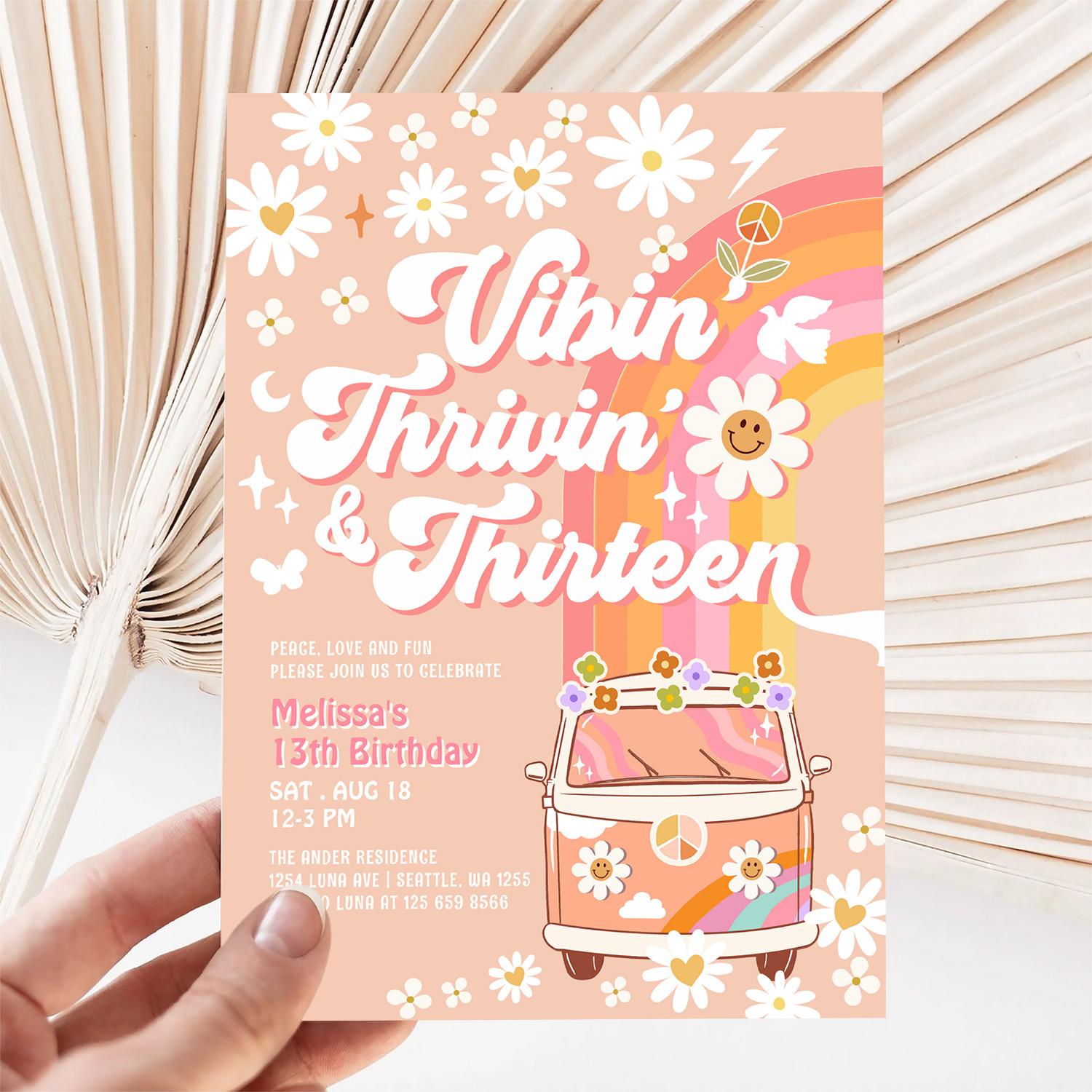 Vibin Thrivin And Thirteen Groovy 13th Birthday Invitation - Image 5