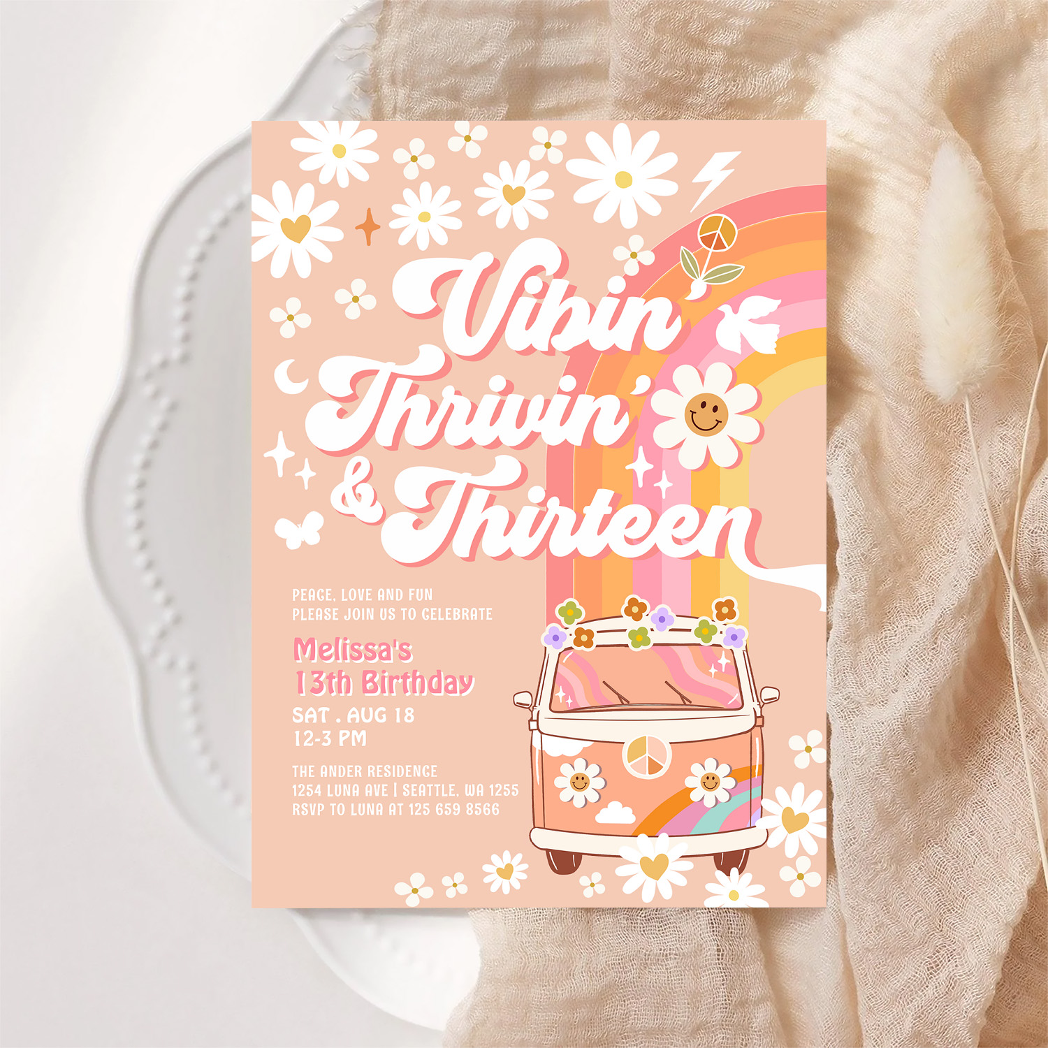 Vibin Thrivin And Thirteen Groovy 13th Birthday Invitation - Image 6