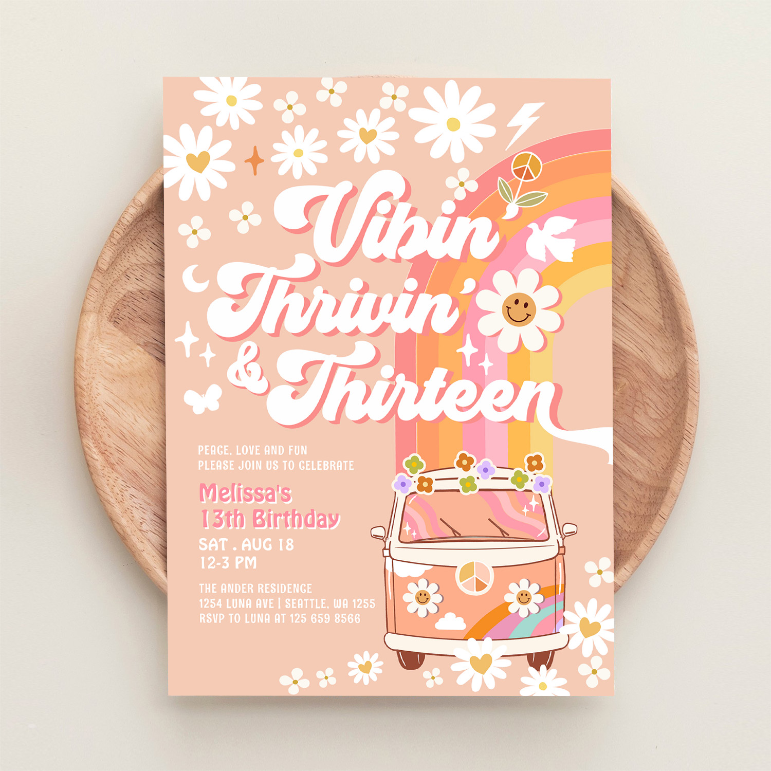 Vibin Thrivin And Thirteen Groovy 13th Birthday Invitation - Image 7