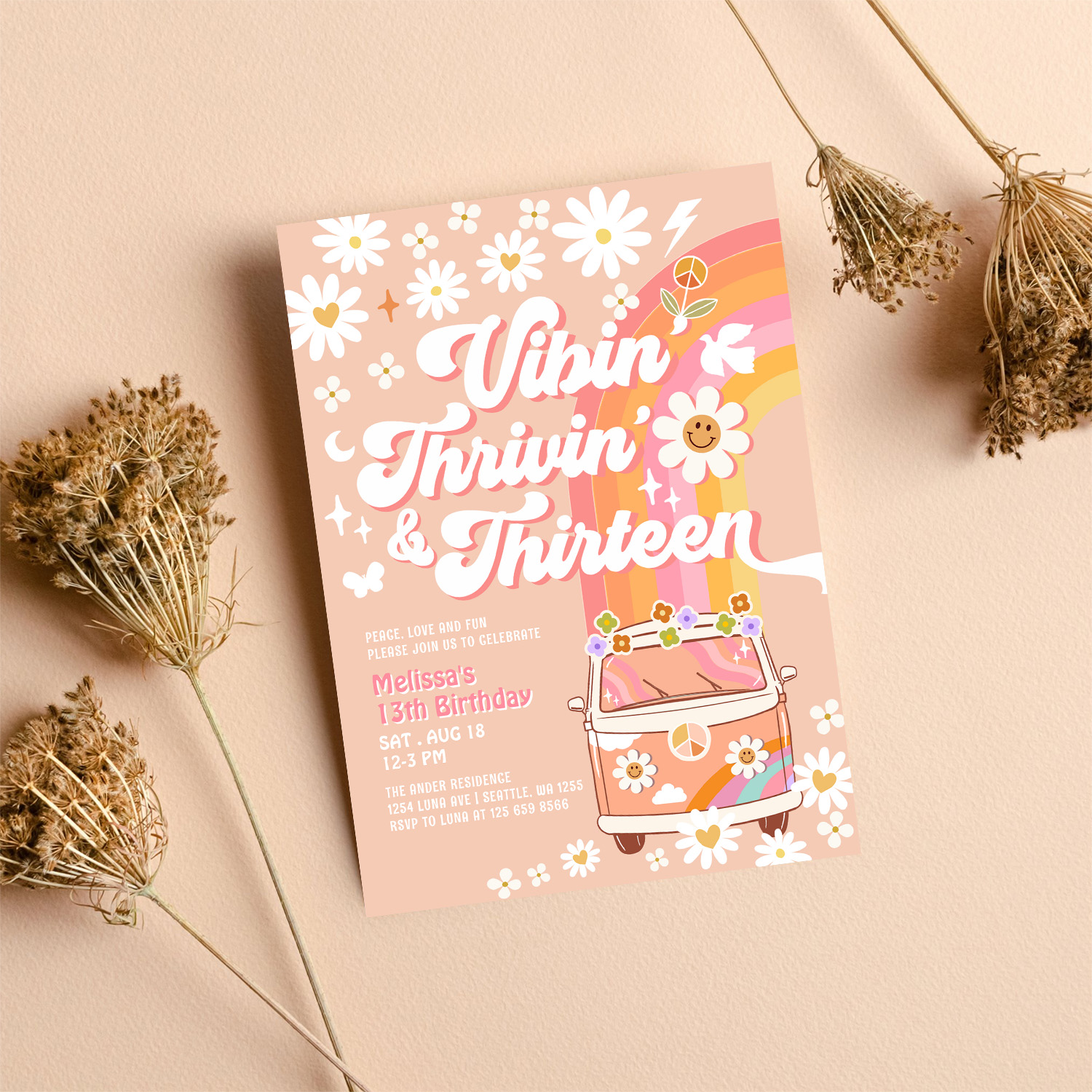 Vibin Thrivin And Thirteen Groovy 13th Birthday Invitation - Image 8