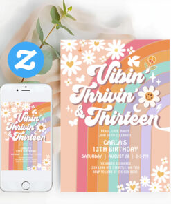Vibin Thrivin And Thirteen Hippie 70S Birthday Invitation