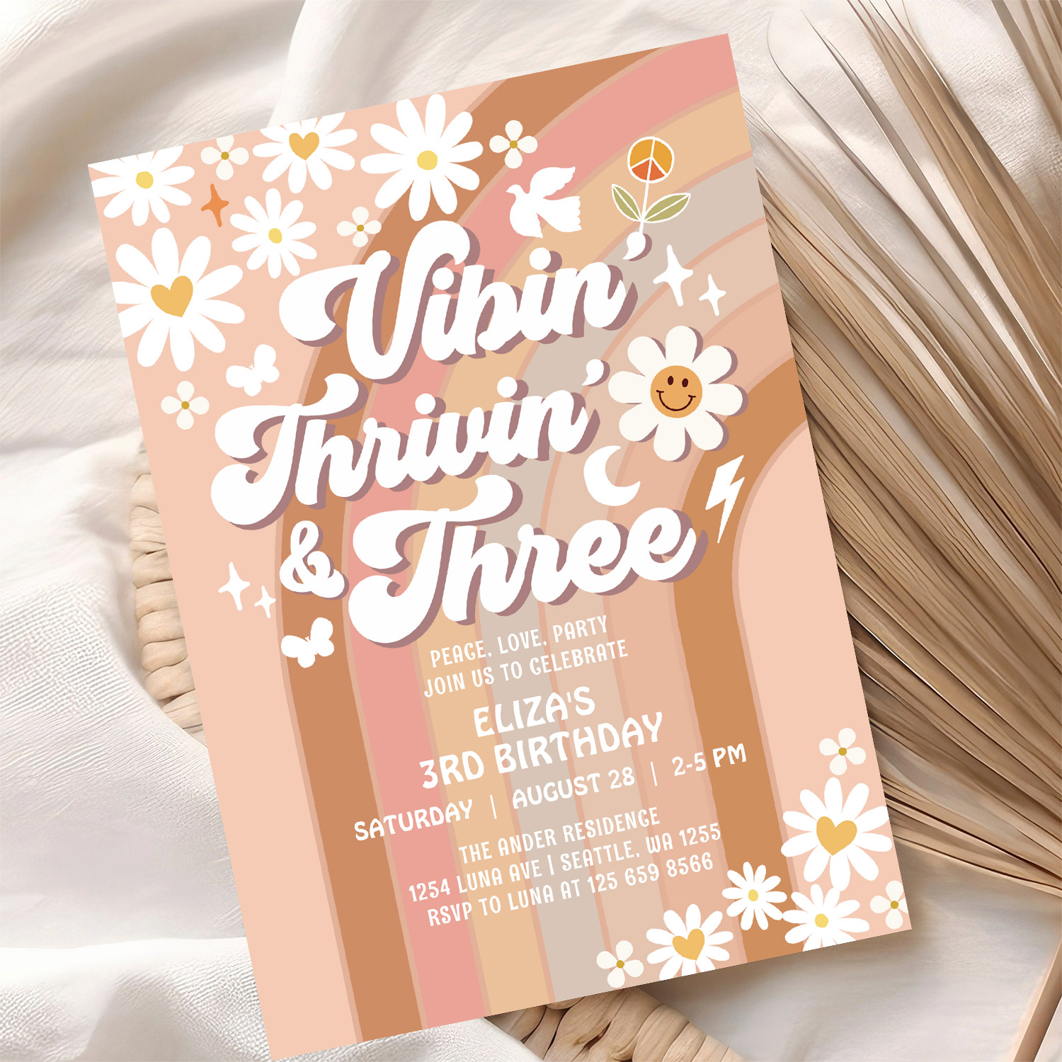 Vibin Thrivin And Three Earthy Retro Birthday Invitation - Image 10