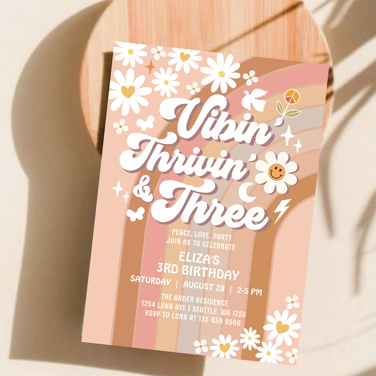 Vibin Thrivin And Three Earthy Retro Birthday Invitation - Image 11
