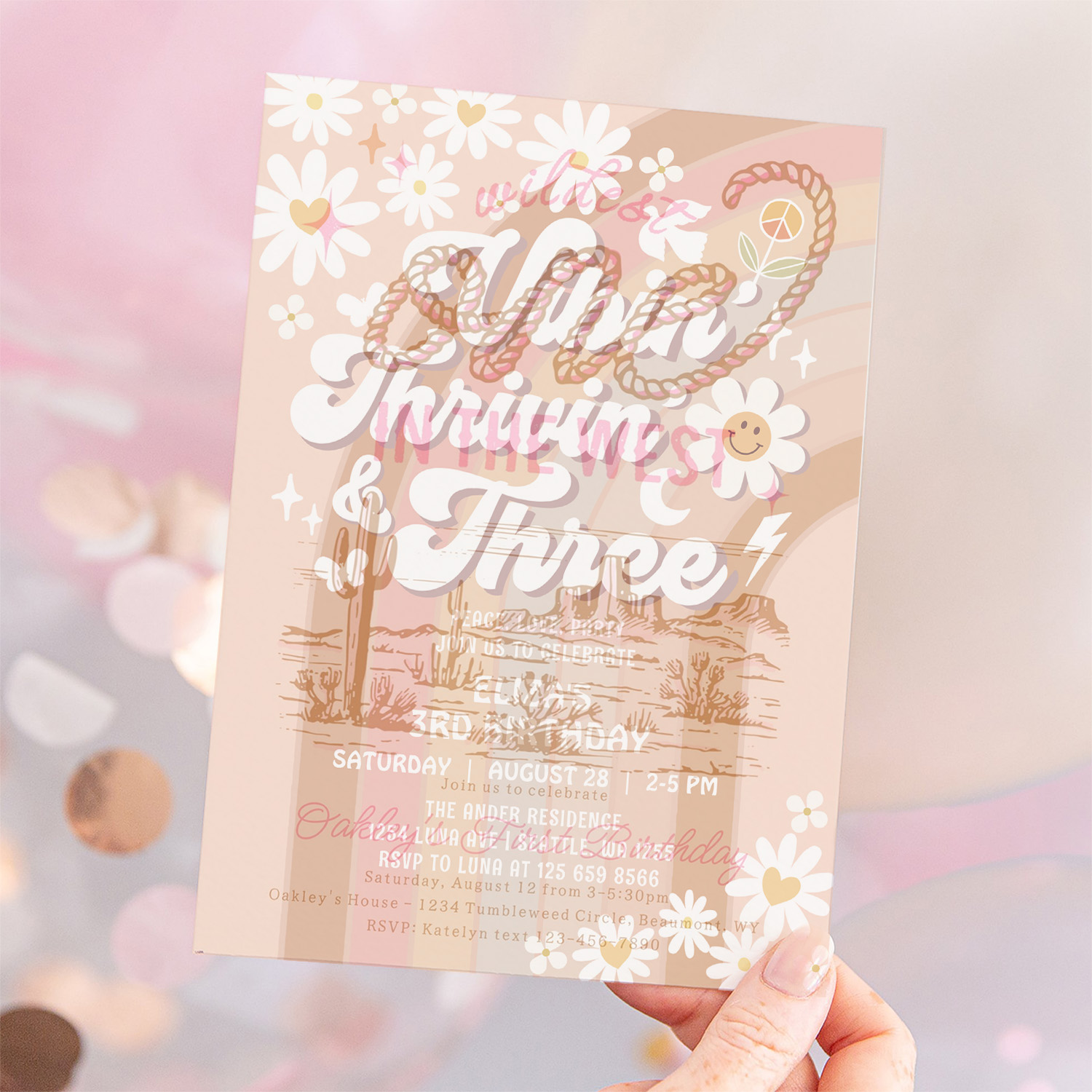 Vibin Thrivin And Three Earthy Retro Birthday Invitation - Image 12