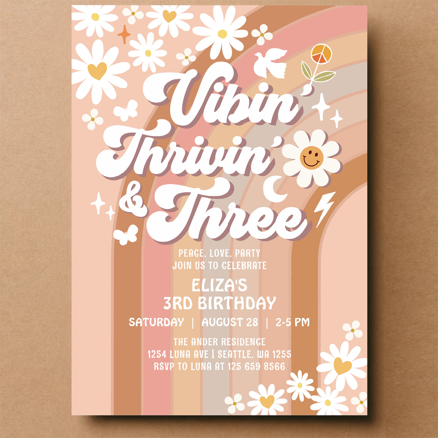 Vibin Thrivin And Three Earthy Retro Birthday Invitation - Image 14