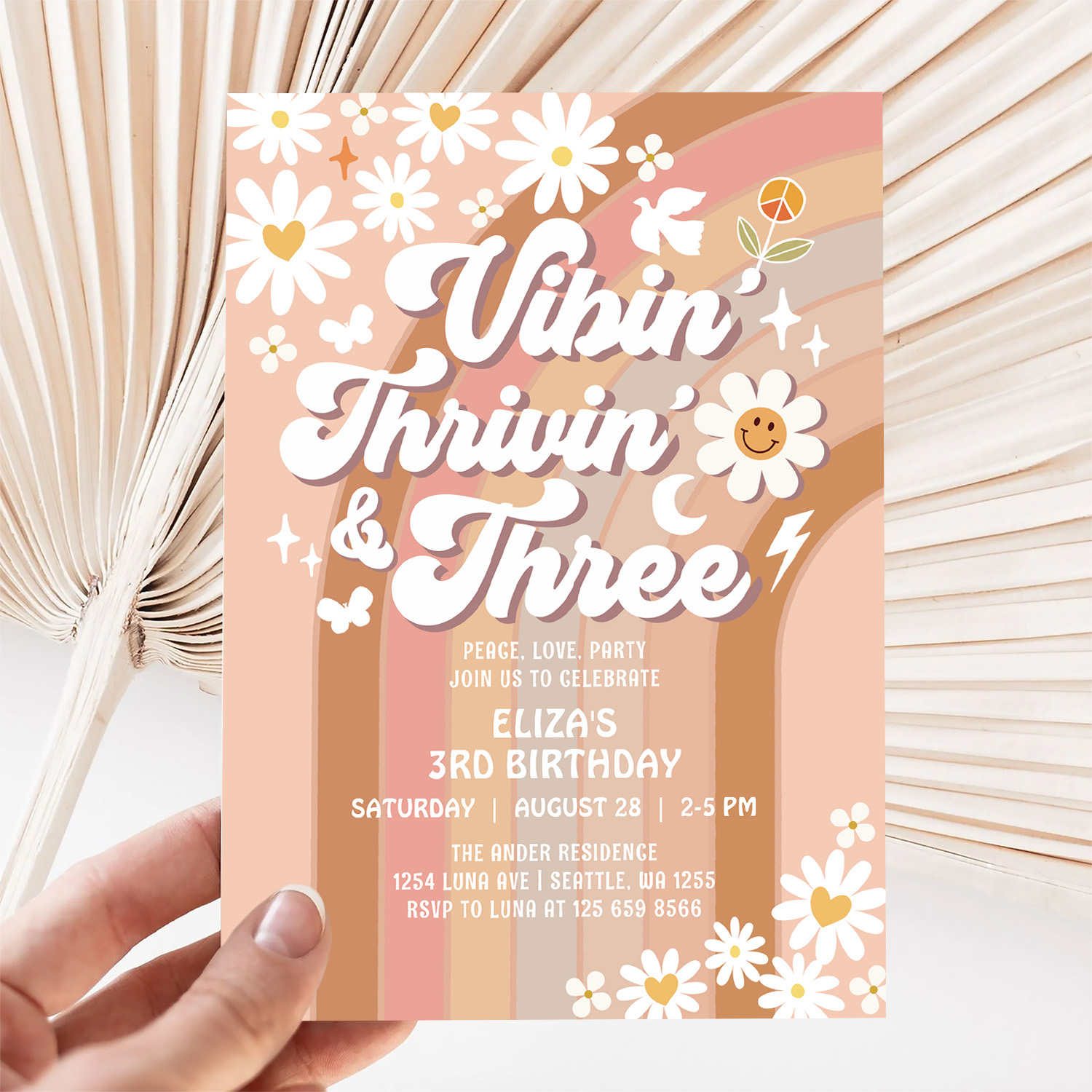 Vibin Thrivin And Three Earthy Retro Birthday Invitation - Image 5