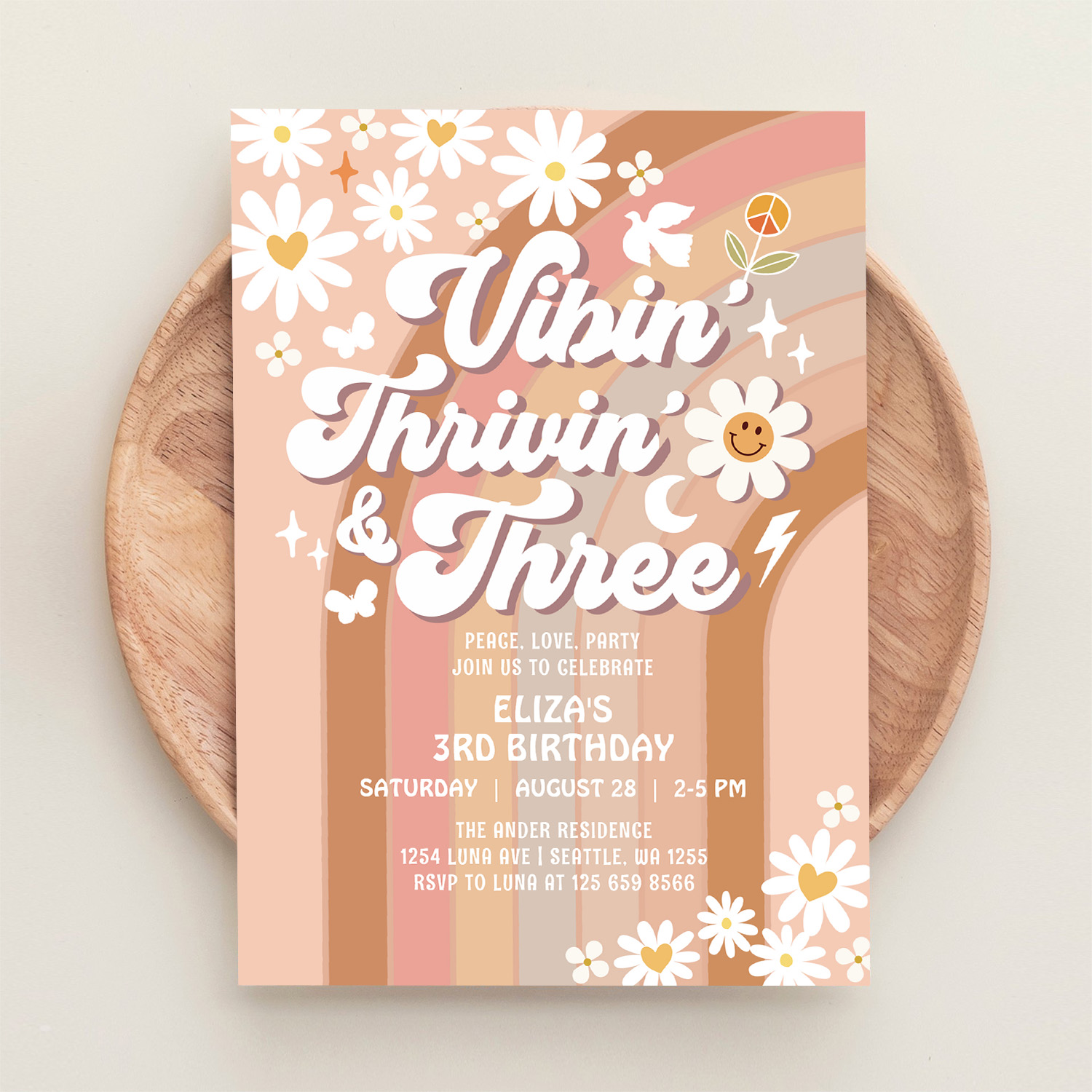 Vibin Thrivin And Three Earthy Retro Birthday Invitation - Image 7