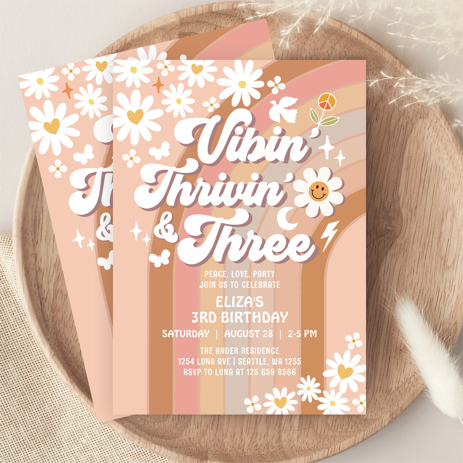 Vibin Thrivin And Three Earthy Retro Birthday Invitation - Image 9