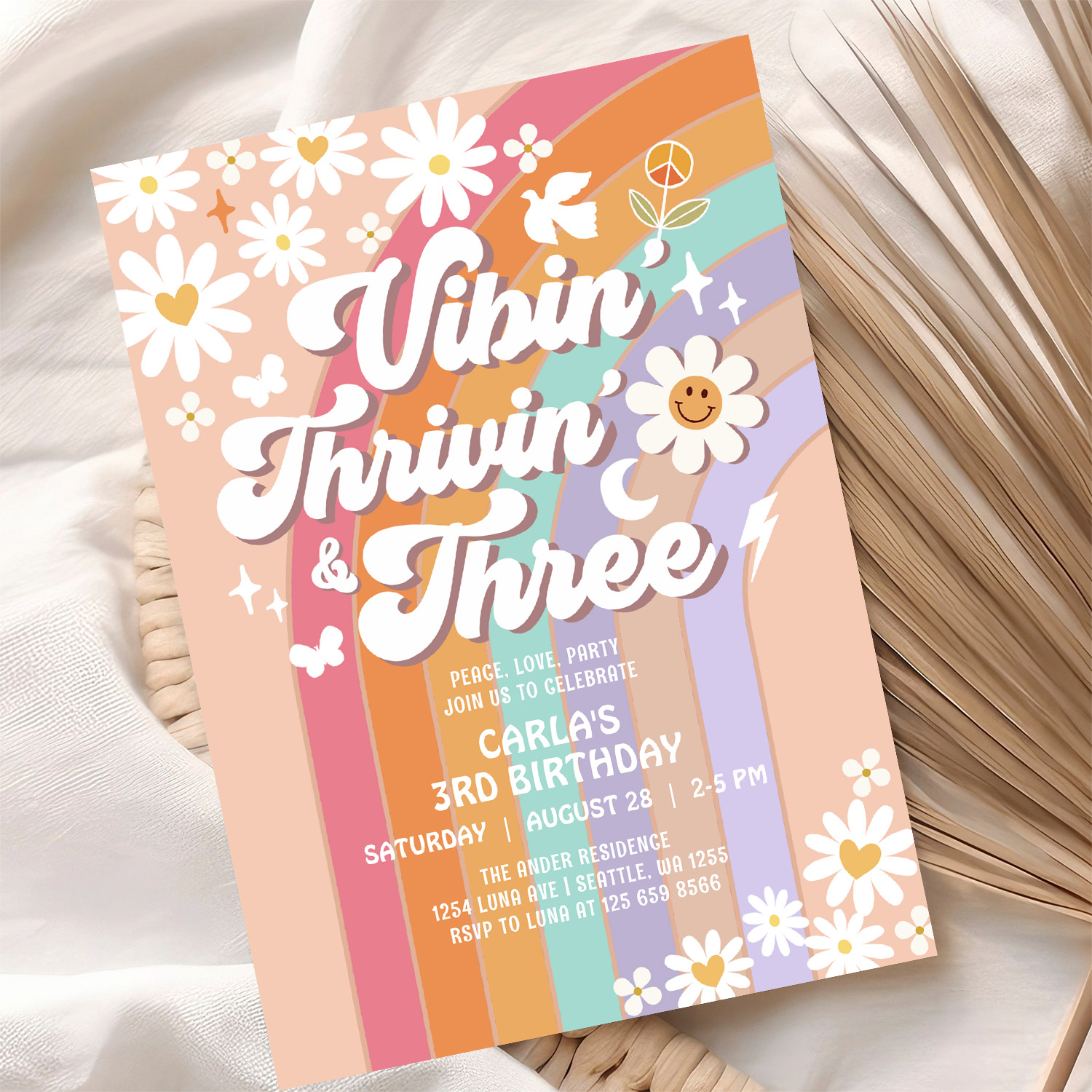Vibin Thrivin And Three Hippie Retro Birthday Invitation - Image 10