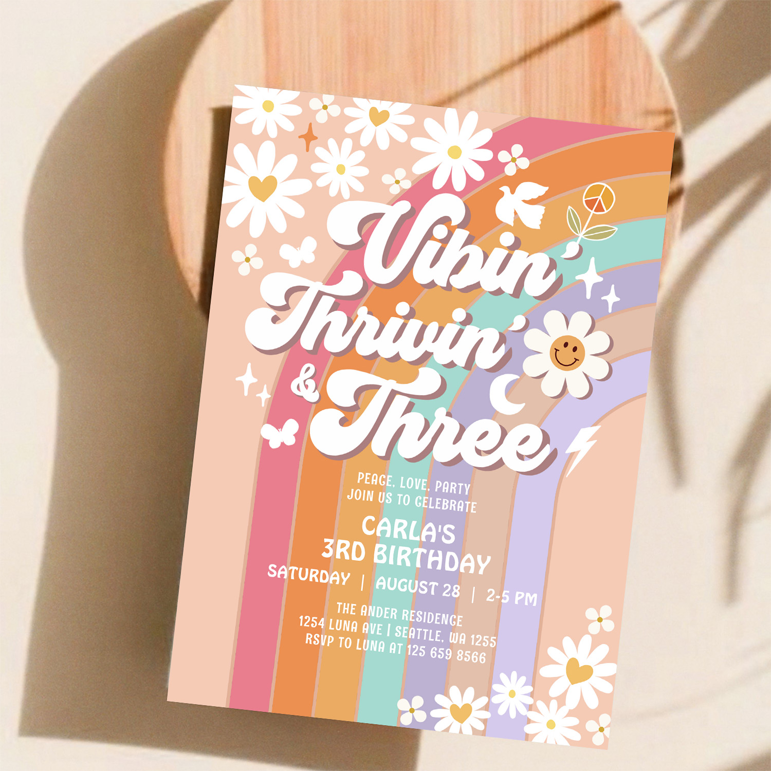Vibin Thrivin And Three Hippie Retro Birthday Invitation - Image 11