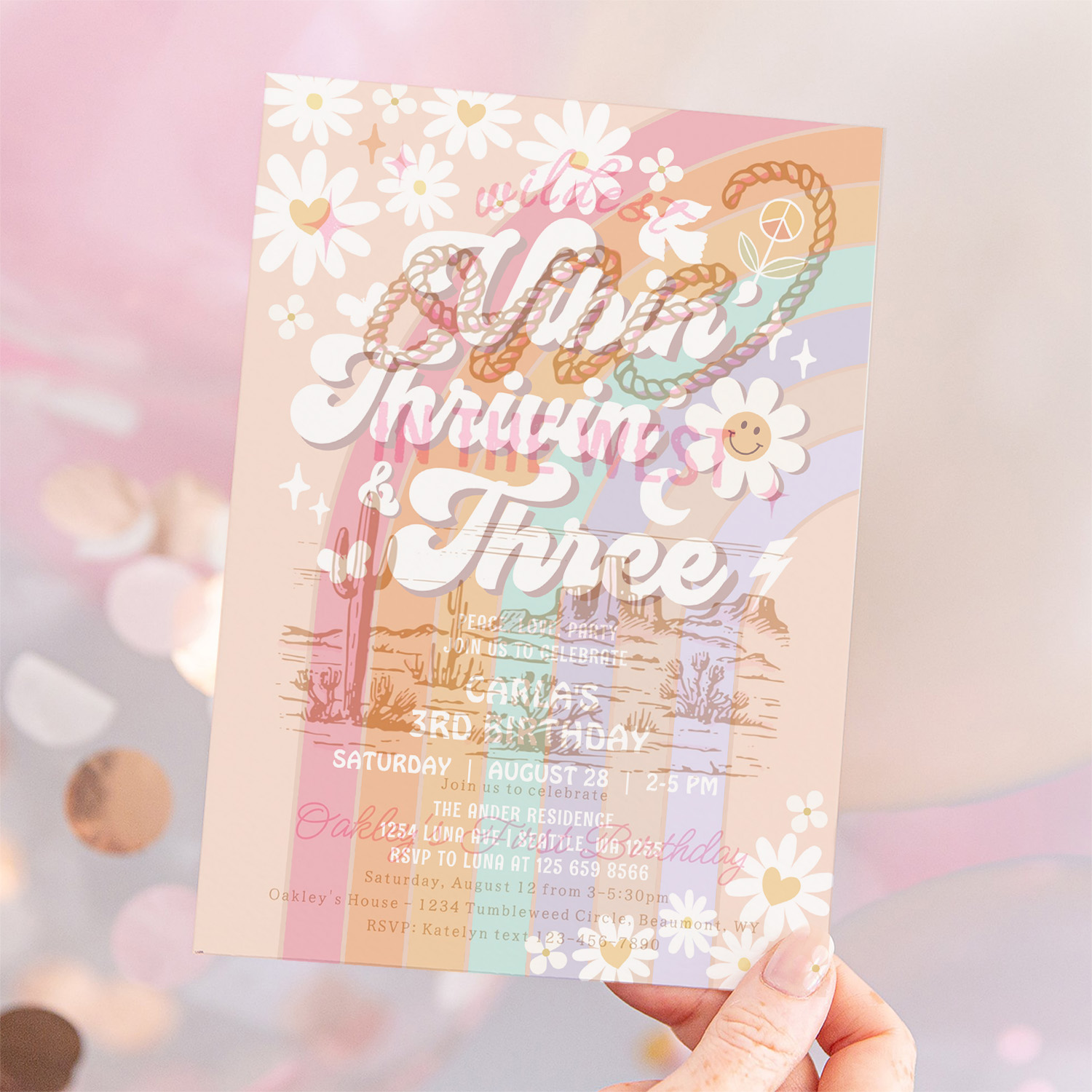 Vibin Thrivin And Three Hippie Retro Birthday Invitation - Image 12