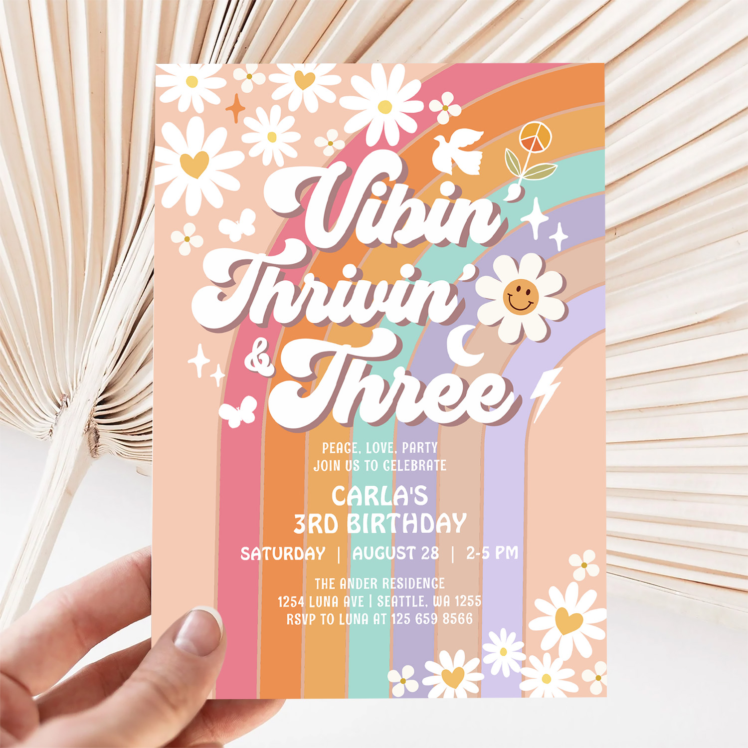 Vibin Thrivin And Three Hippie Retro Birthday Invitation - Image 5